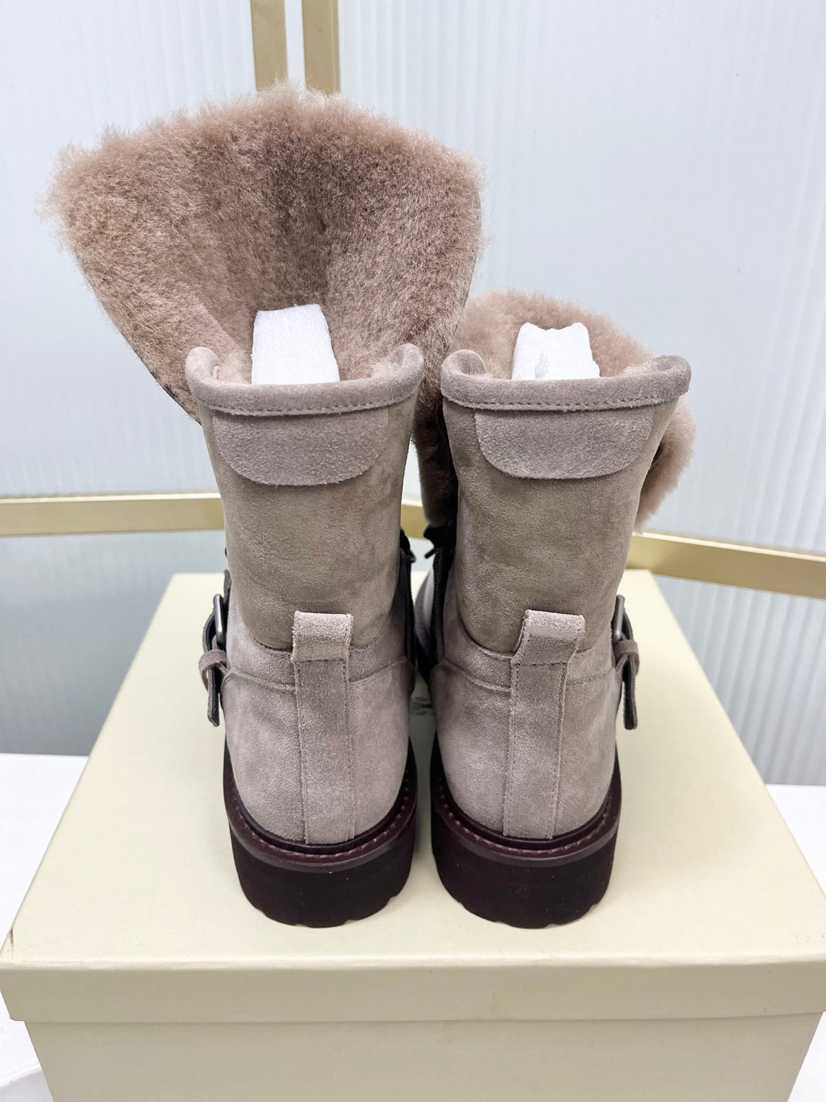 Brunello 26s Boots 4cm Grey Shearling Suede 187951