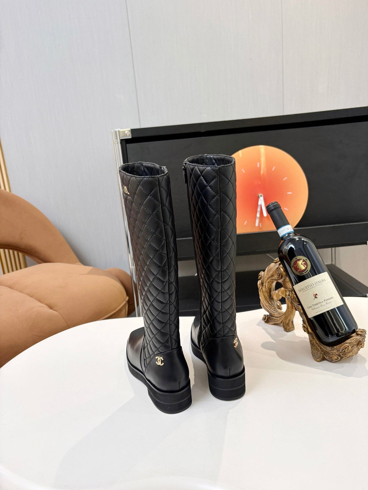Chanel Quilted High Boots 4cm Black Leather 168210