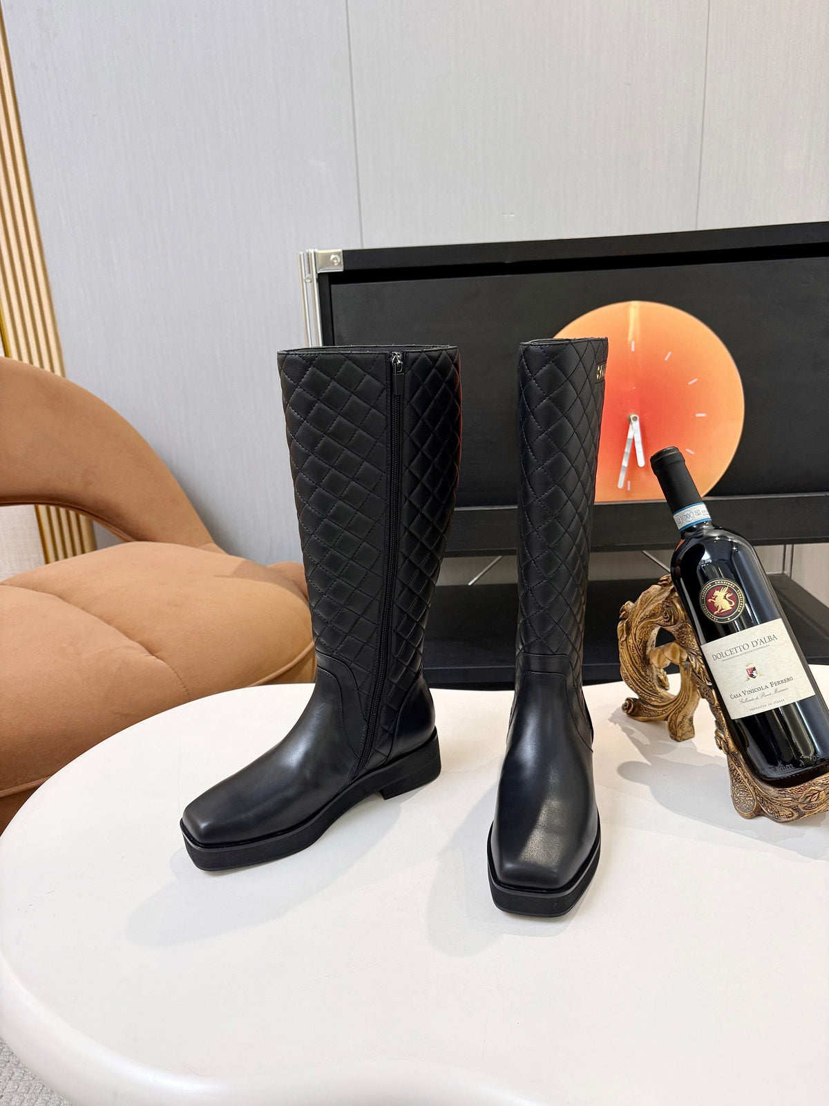Chanel Quilted High Boots 4cm Black Leather 168210