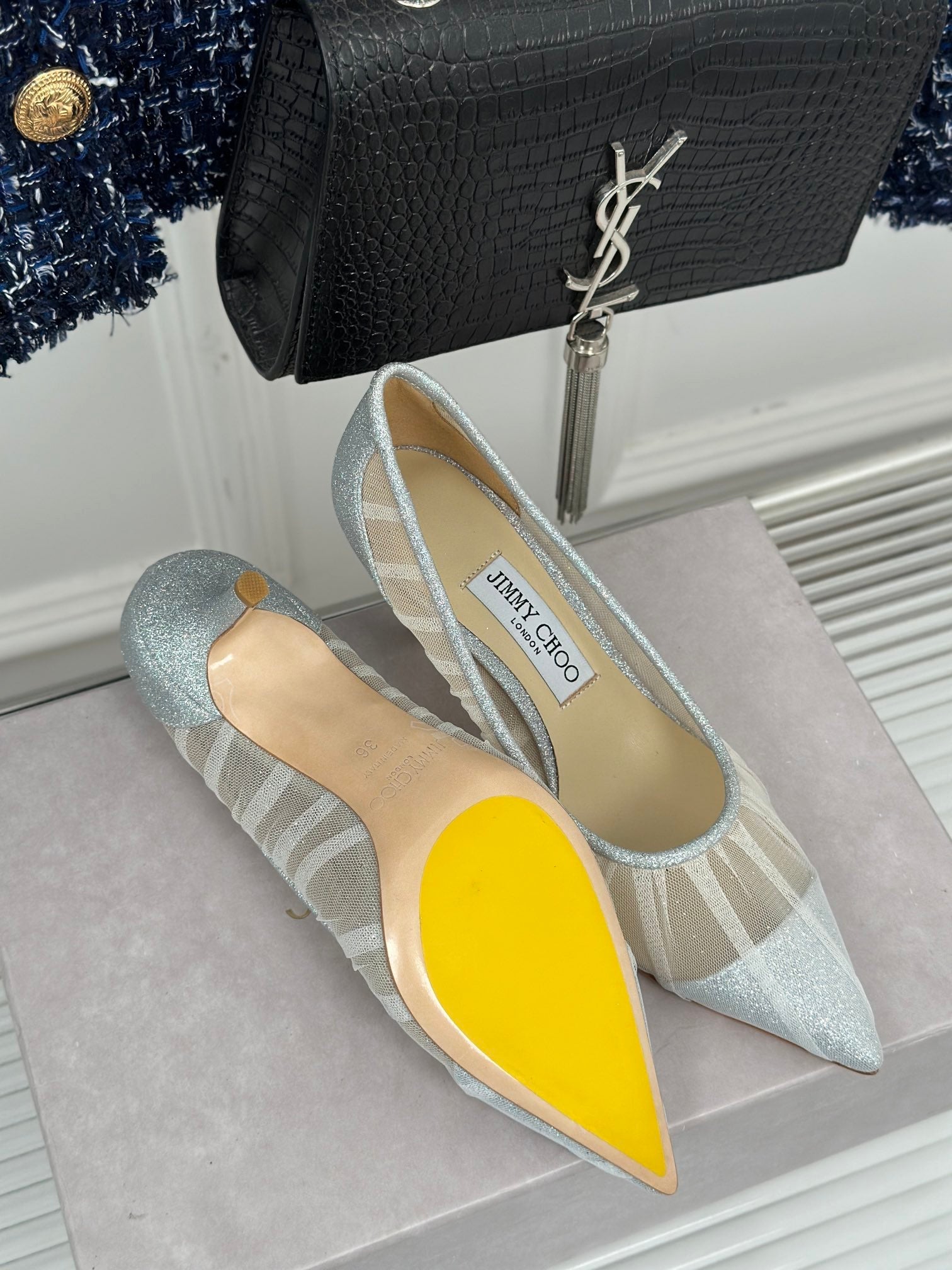 Jimmy Choo 2025 Love Pump White Mesh Leather