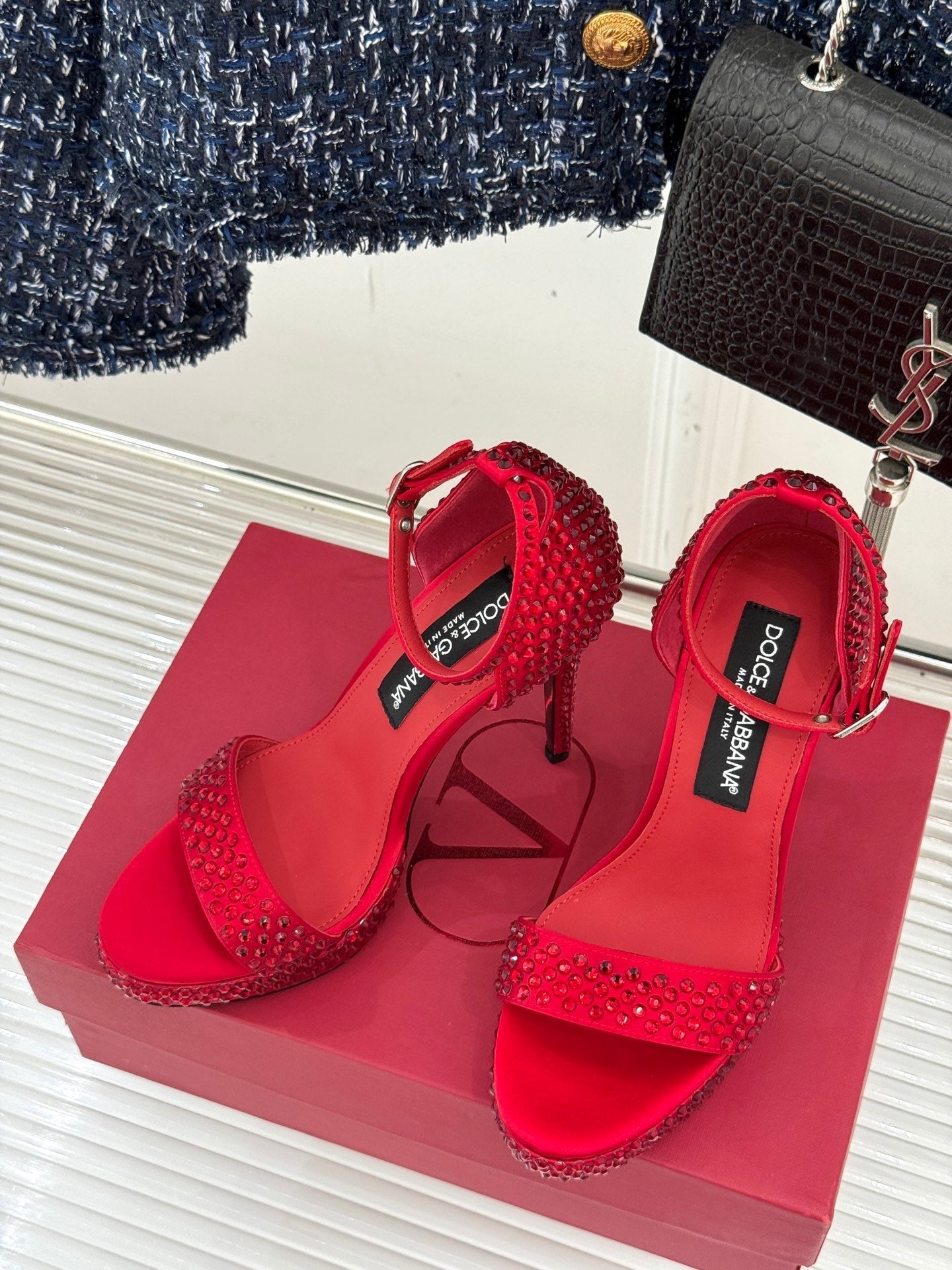 DC 24 Rhinestone Sandals Red Sheepskins & Cowhide 304707