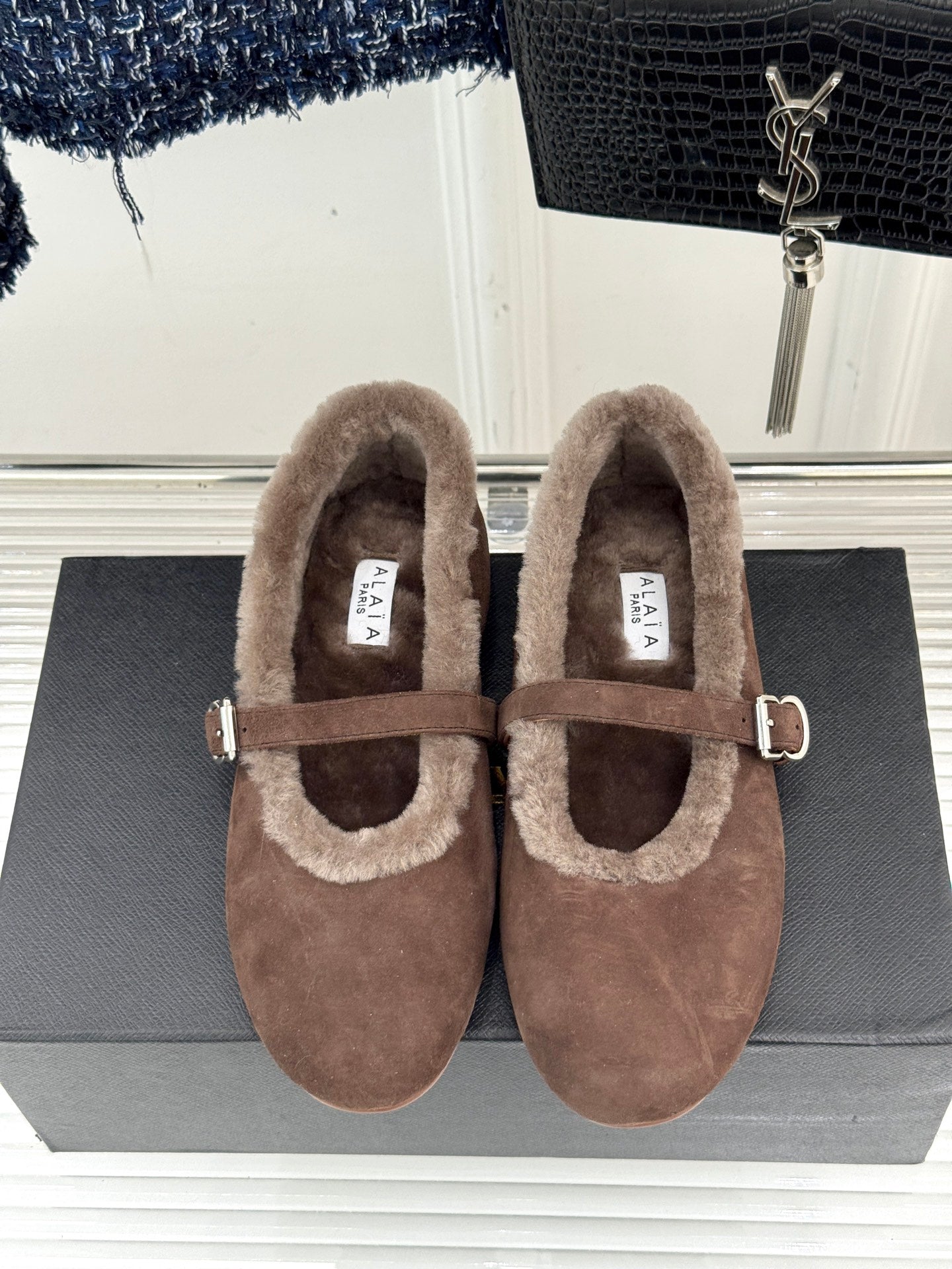 Alaia 25WF Mary Jane chocolate brown suede wool 472224