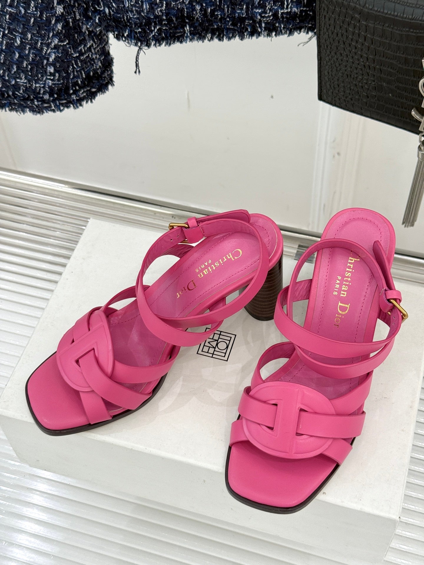 CD D-Club Heeled Sandal 80mm Pink Calfskin 473832