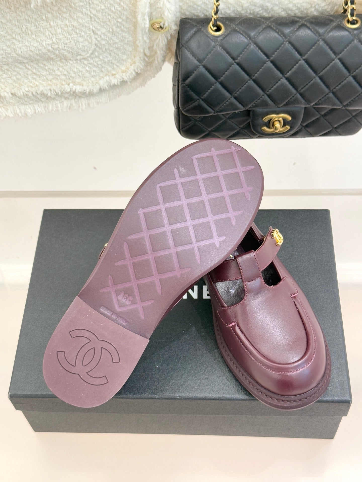 CCMary Jane Loafers CC Logo Buckle Burgundy Cowhide 512059