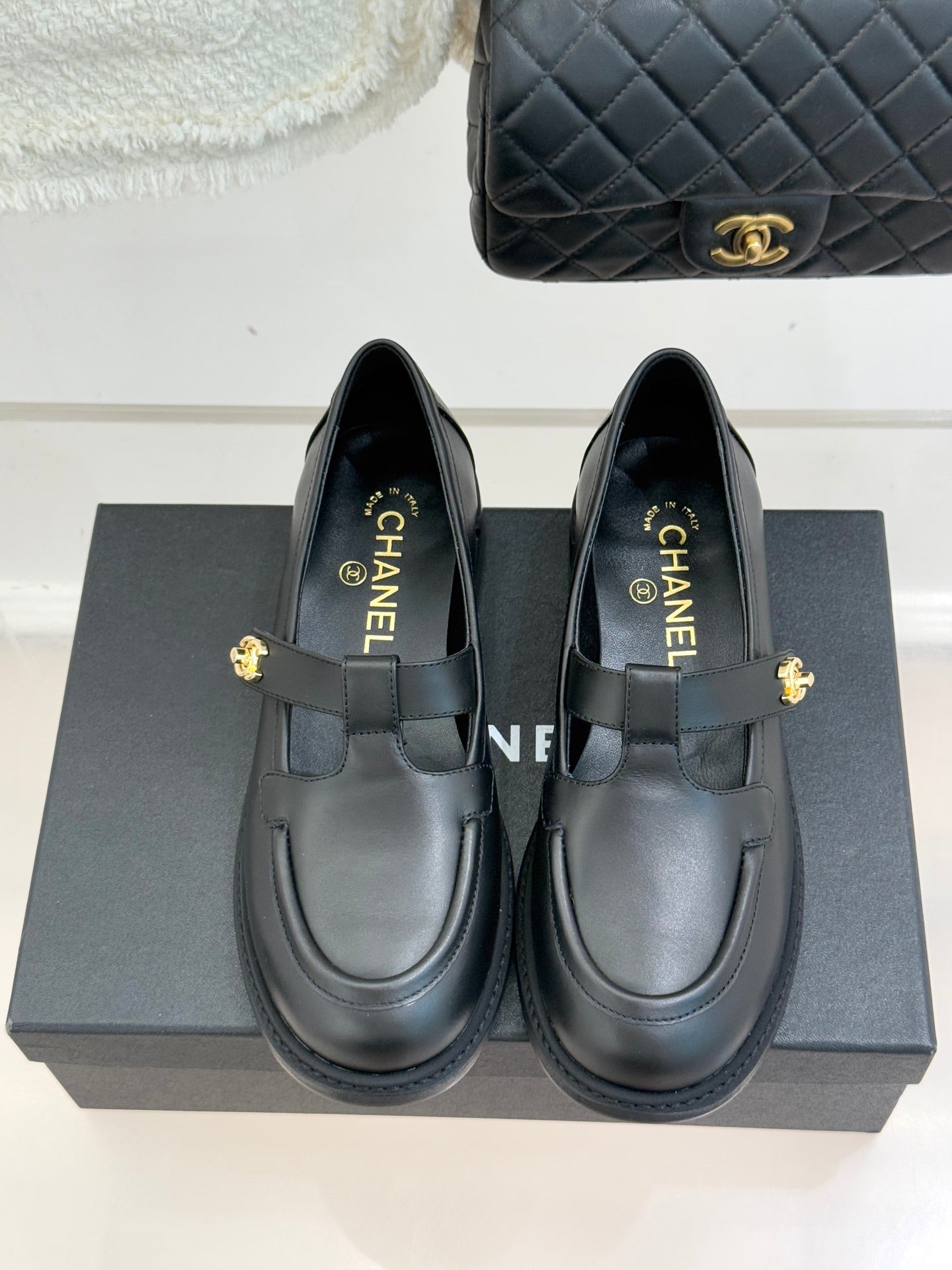 CCMary Jane Loafers CC Logo Buckle Black Cowhide 512060