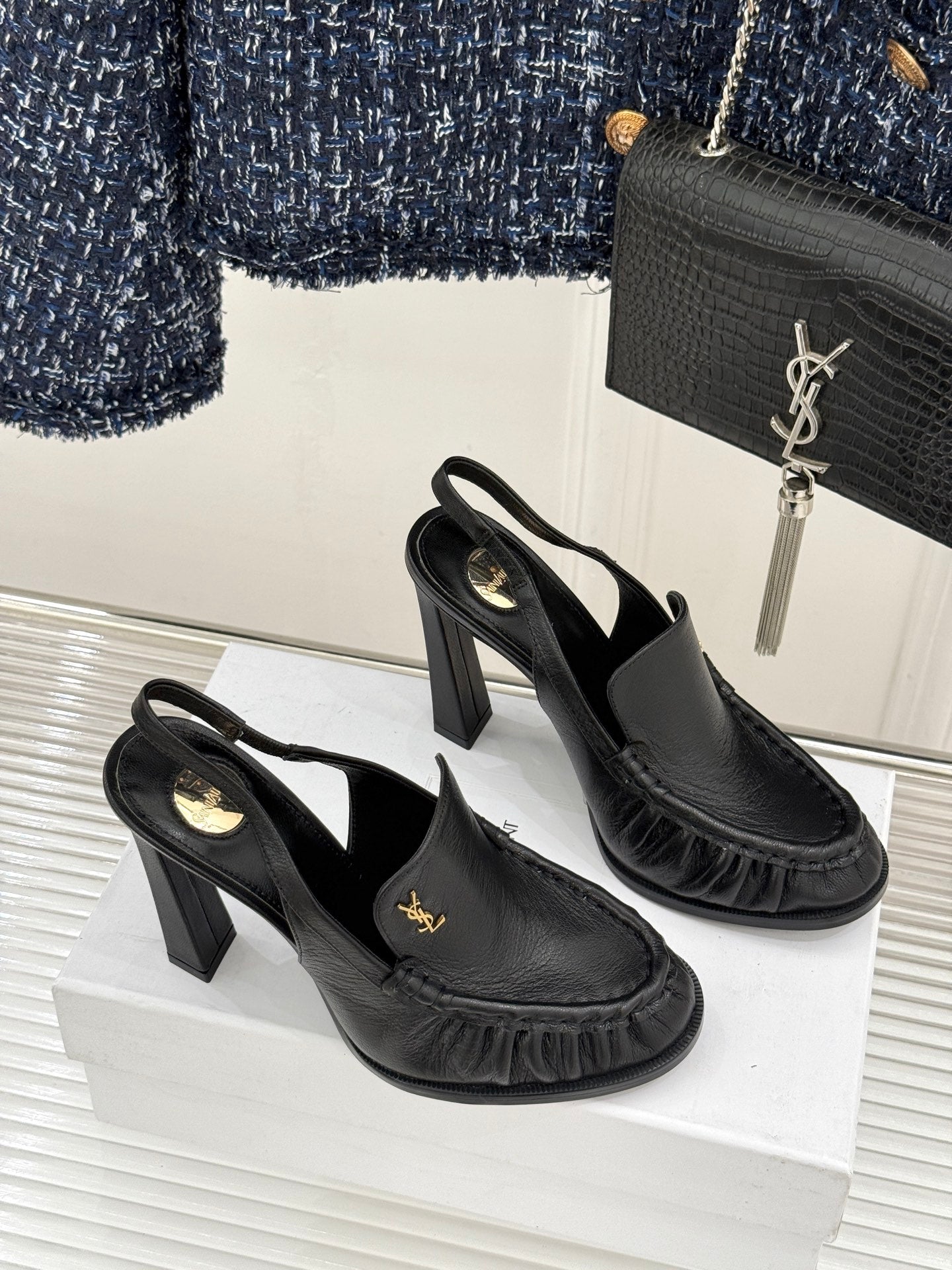 YSL 26WF Le Slingback 10.5cm Black Cowhide 642954