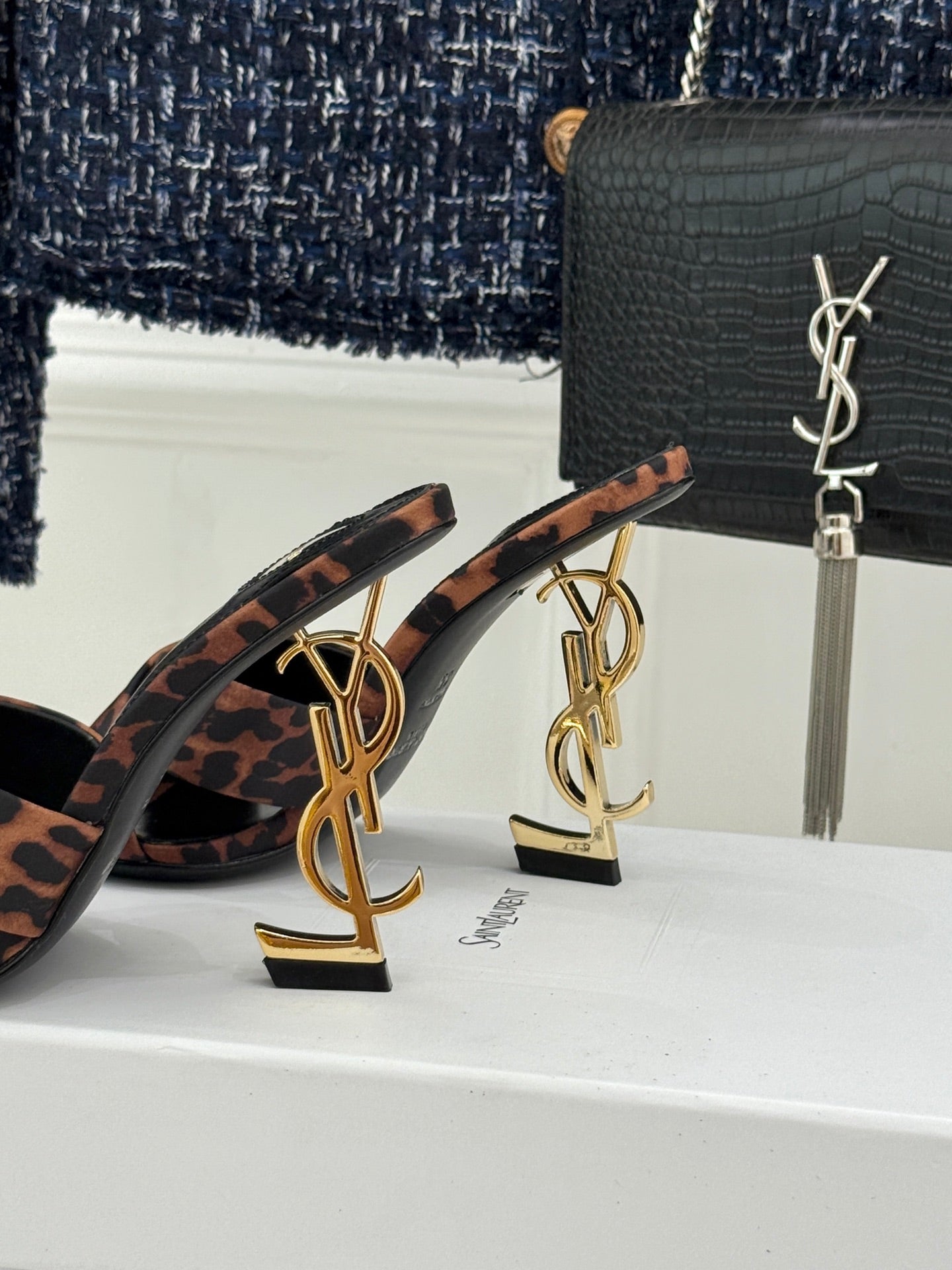 YSL Opyum Sandal 85 Brown Leopard Leather 642940