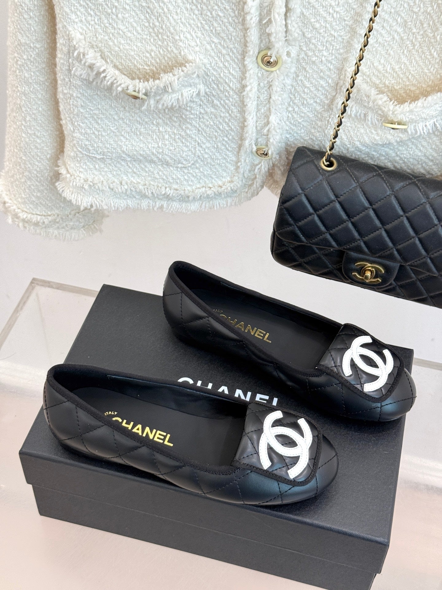 CC 26s Cambon Ballet Flats Black Quited Lambskin 887794