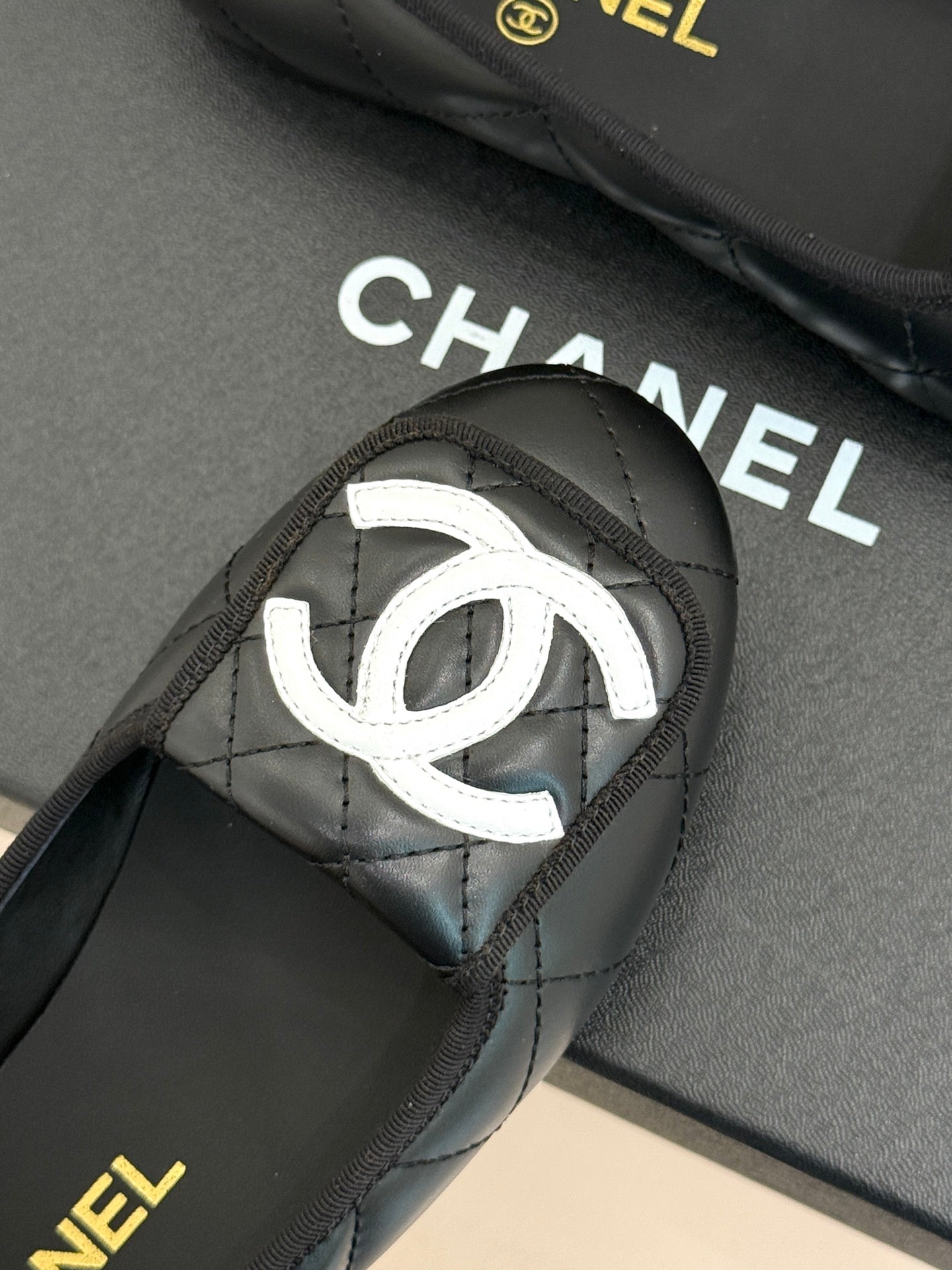 CC 26s Cambon Ballet Flats Black Quited Lambskin 887794