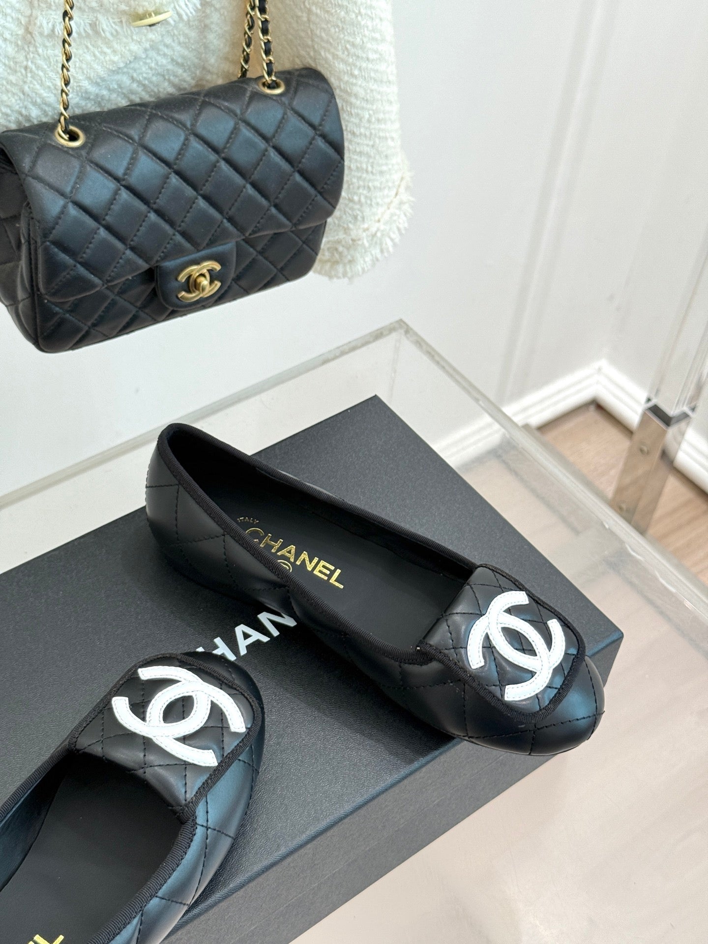 CC 26s Cambon Ballet Flats Black Quited Lambskin 887794