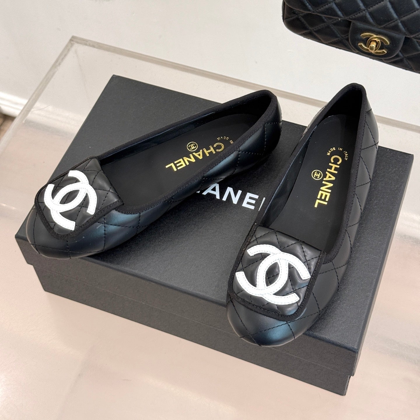 CC 26s Cambon Ballet Flats Black Quited Lambskin 887794