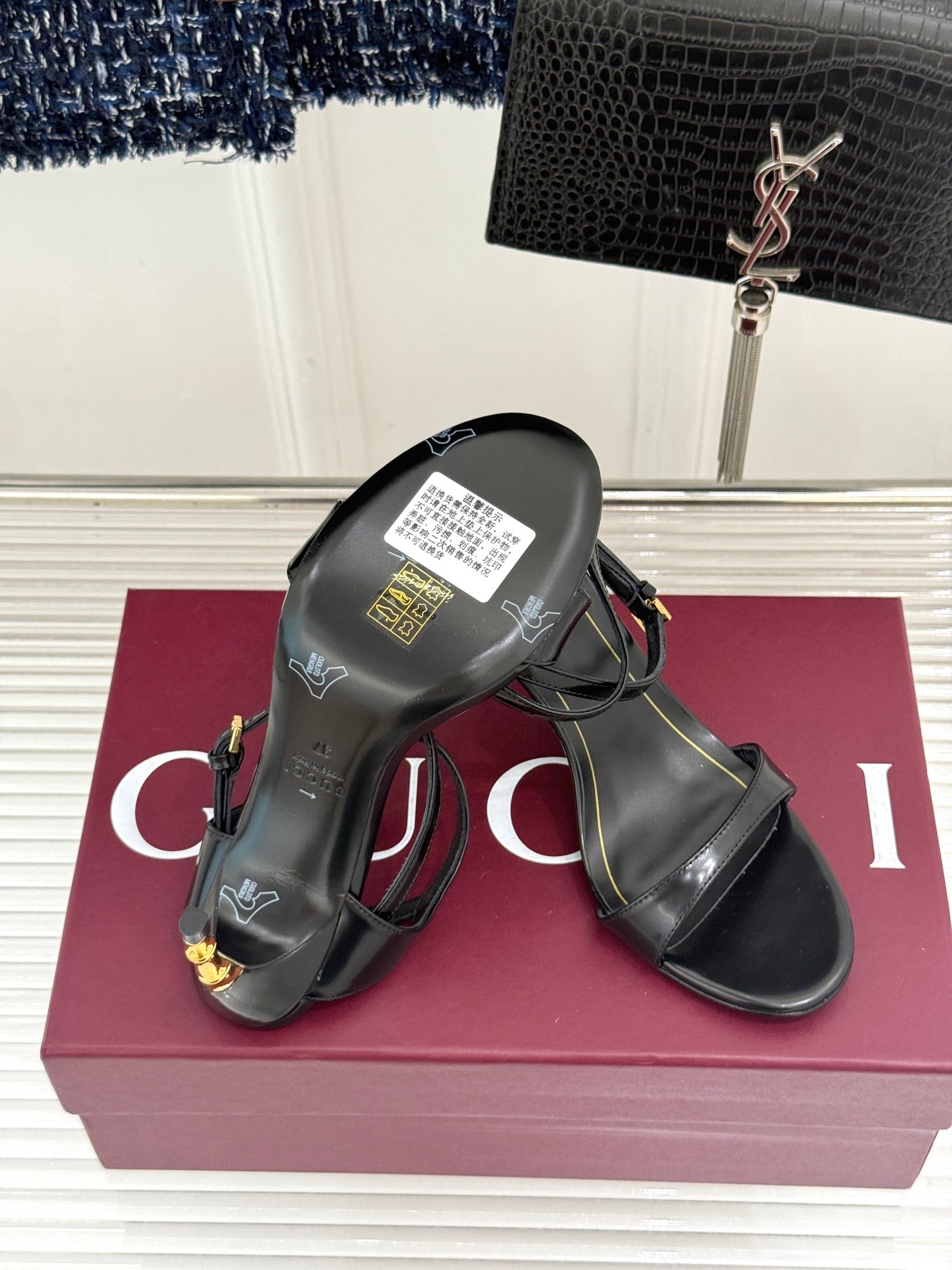 GG Castello Sandals 7.5cm Black Leather 886486