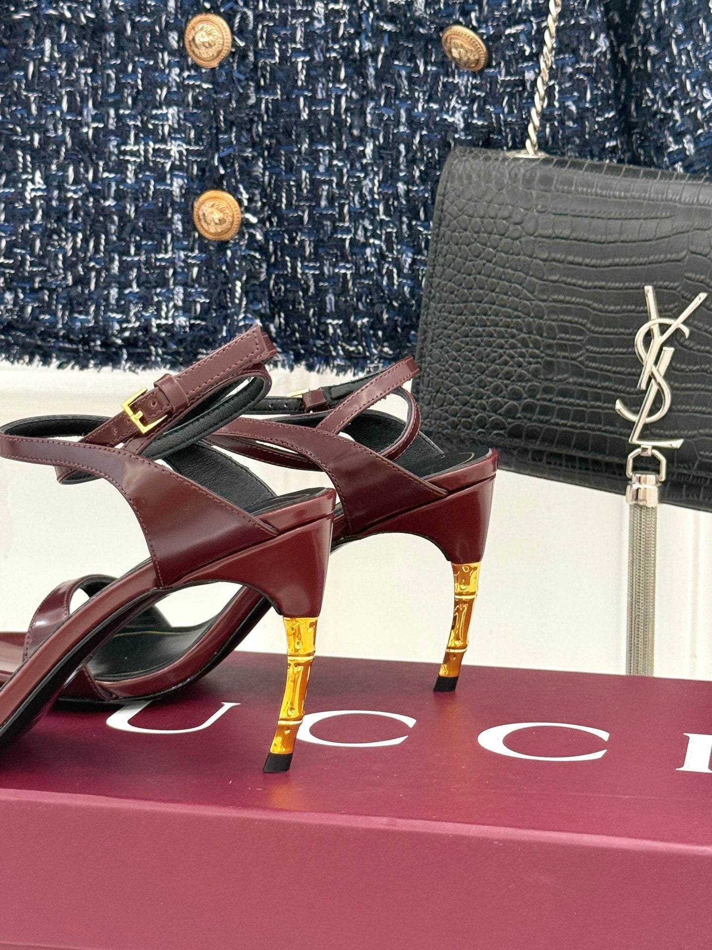 GG Castello Sandals 7.5cm Burgundy Leather 886482