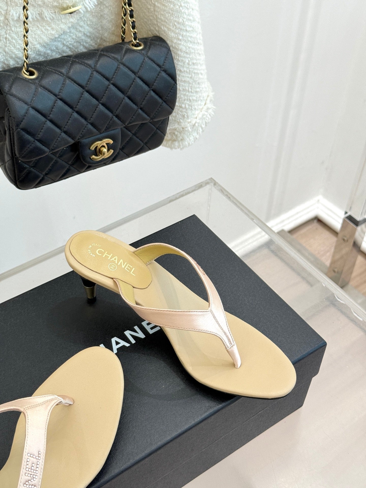 CC 2026 Thong Sandal 5.5cm Beige Satin 825792