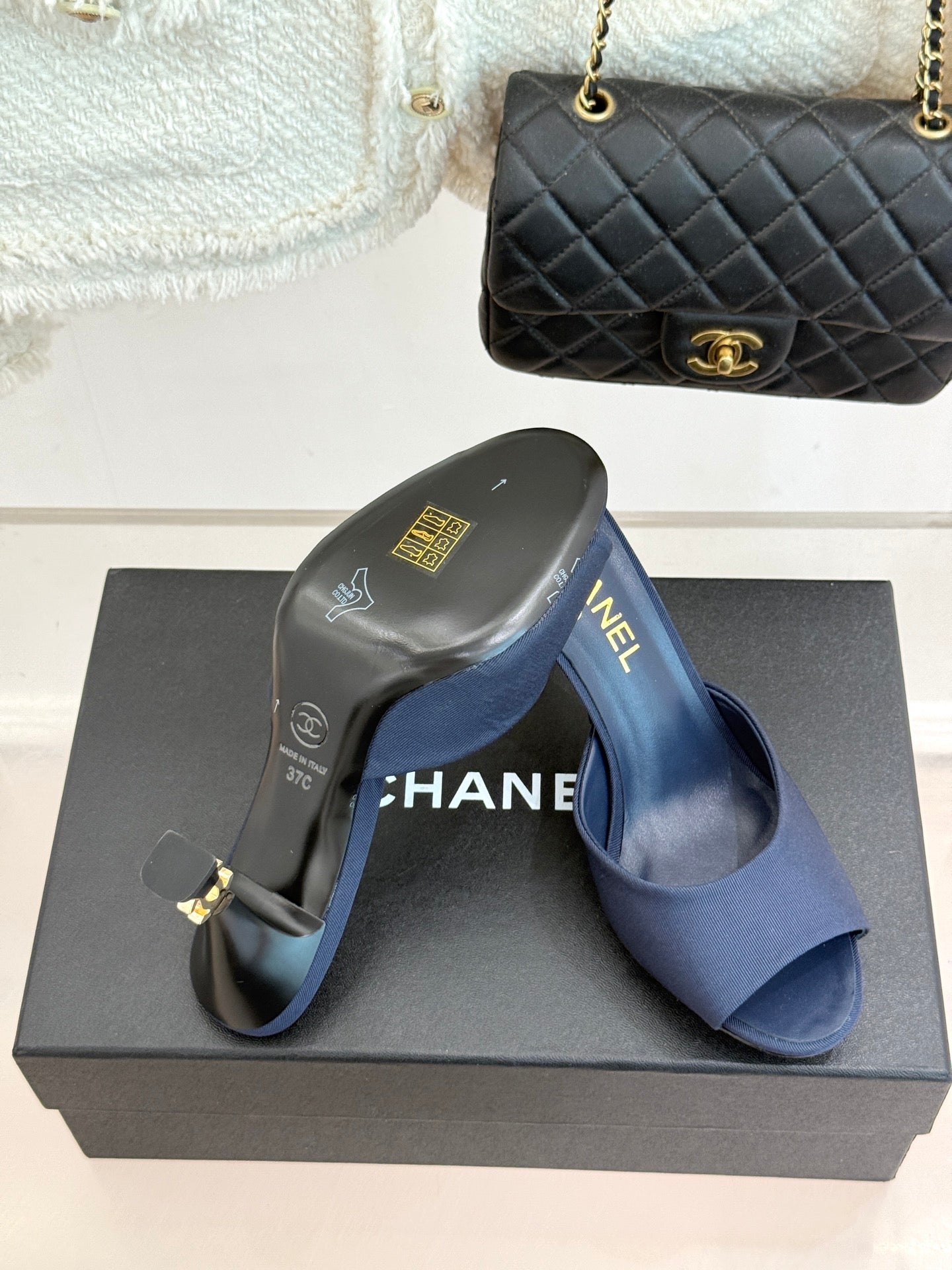 CC 26s Open-Toe Mule Sandals Dark Blue Satin 936841