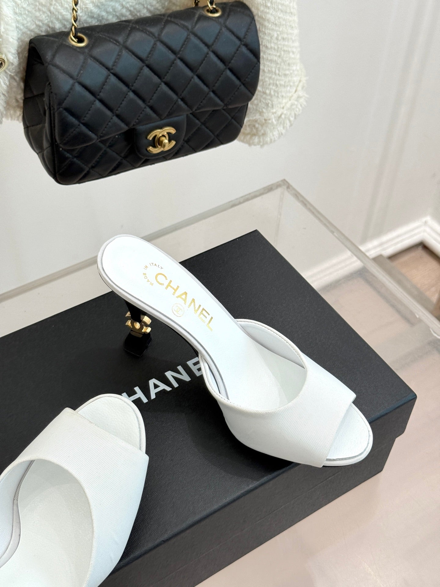 CC 26s Open-Toe Mule Sandals White Satin 936842