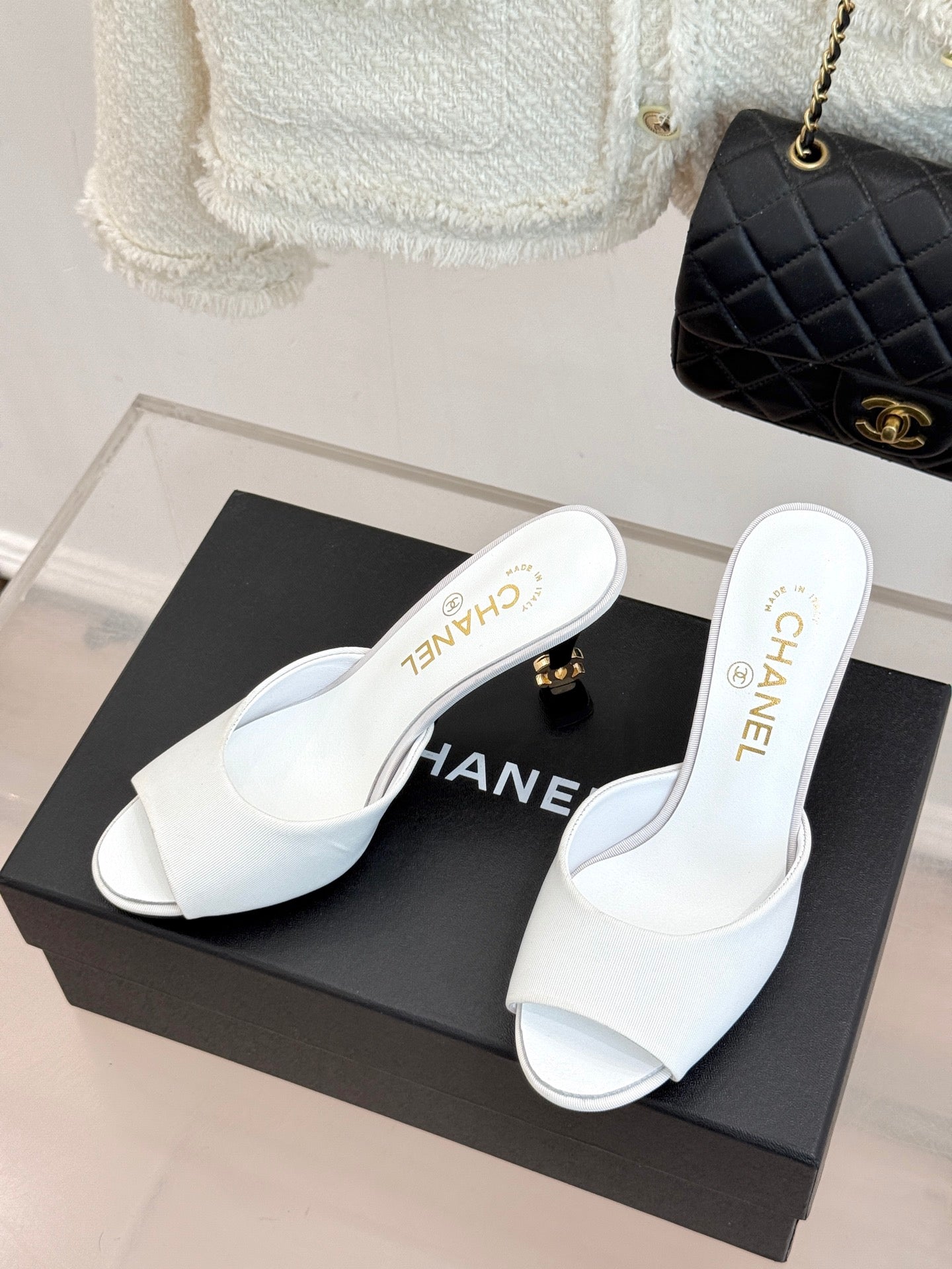 CC 26s Open-Toe Mule Sandals White Satin 936842