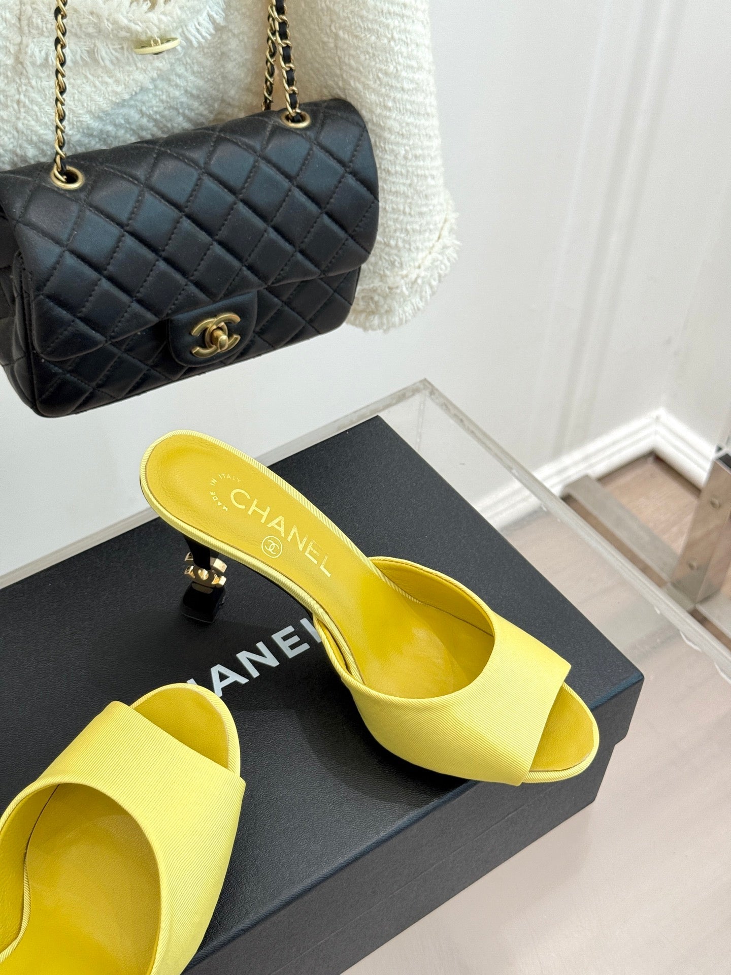 CC 26s Open-Toe Mule Sandals Yellow Satin 936843