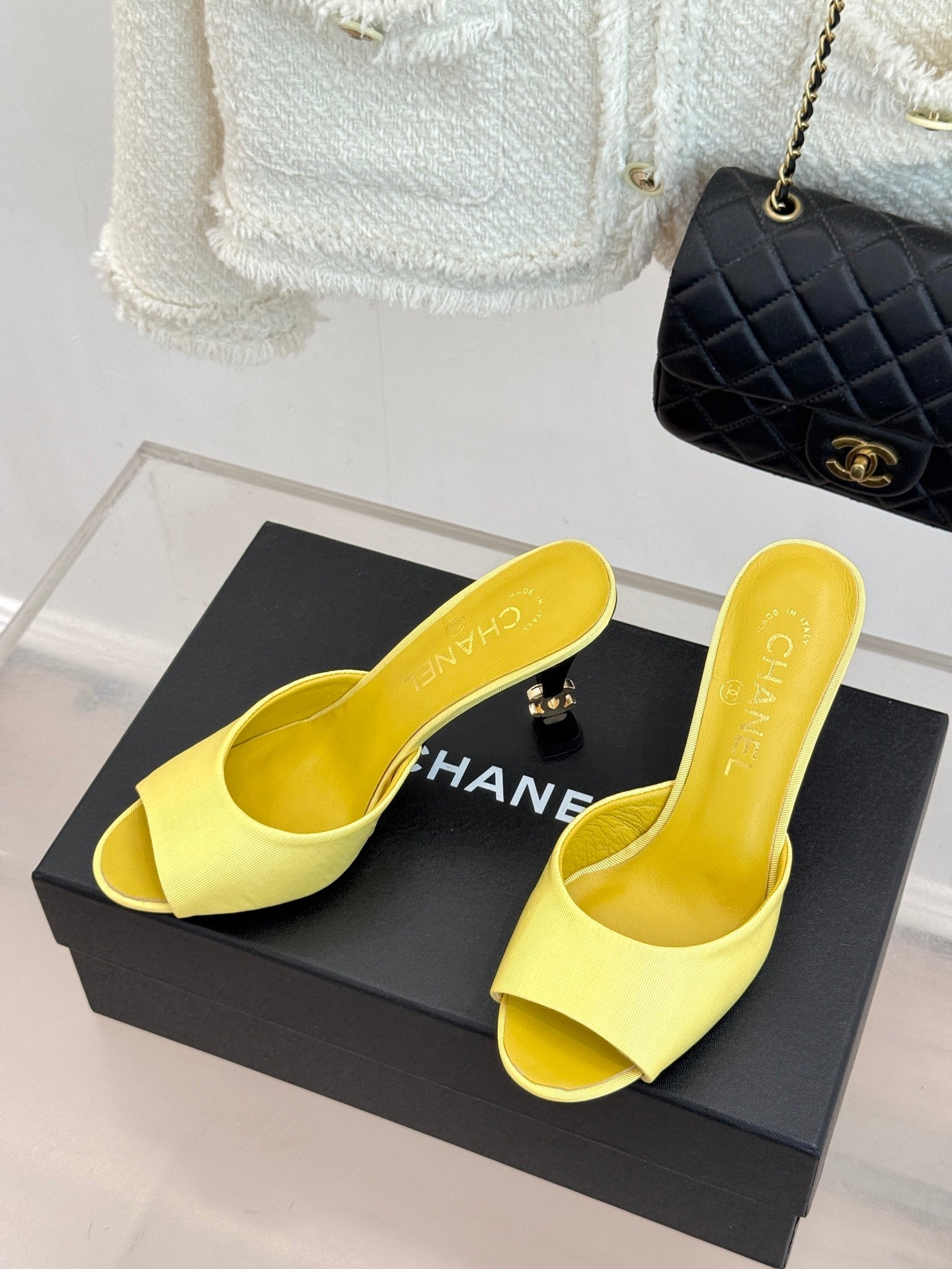 CC 26s Open-Toe Mule Sandals Yellow Satin 936843