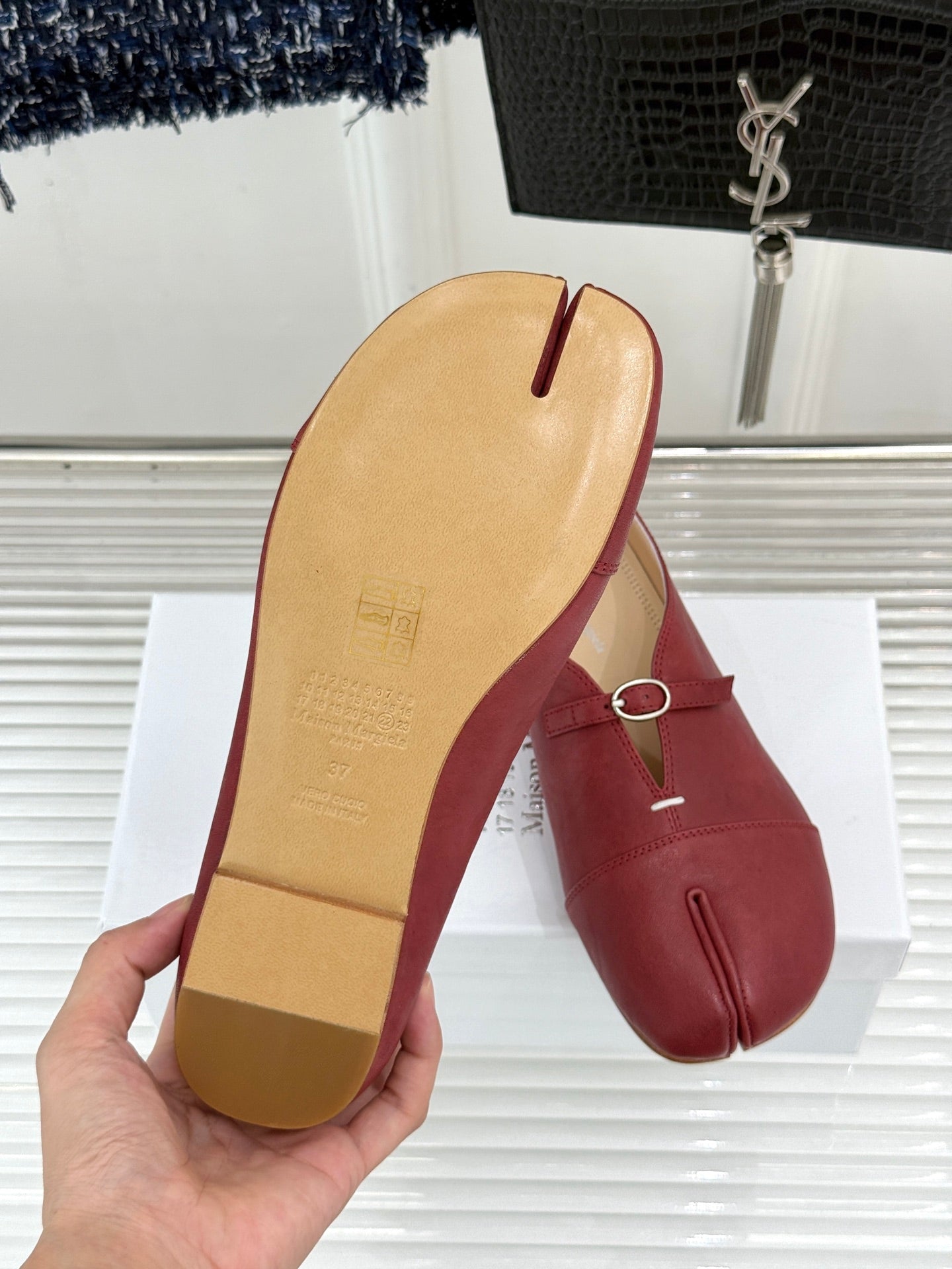 MM6 26s Split-Toe Mary Jane Burgundy Leather 991574