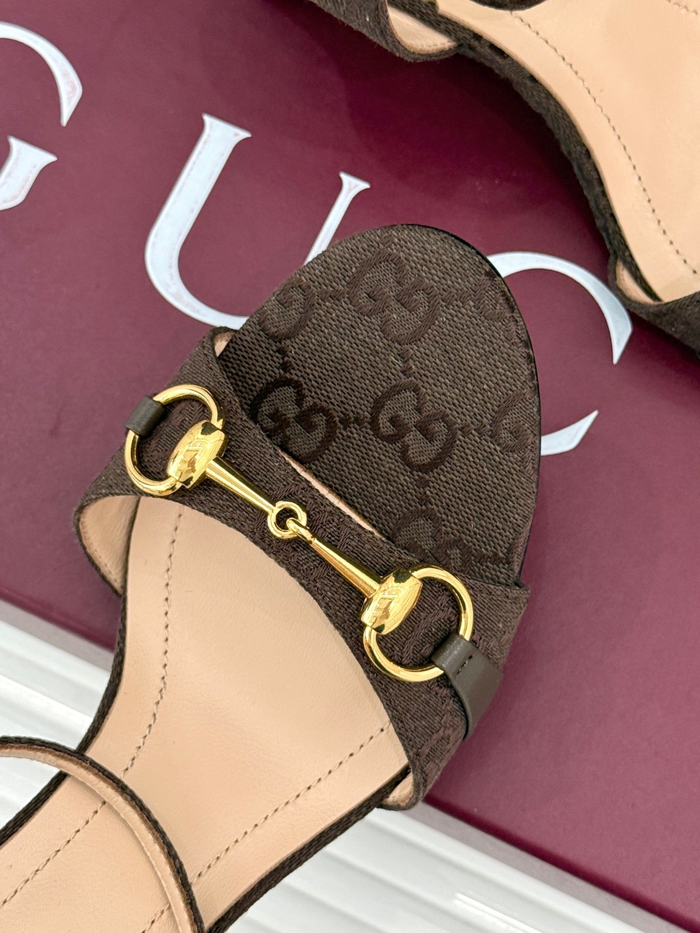 GG 26s Donna Wedge Sandal 8cm Coffee Canvas 991732