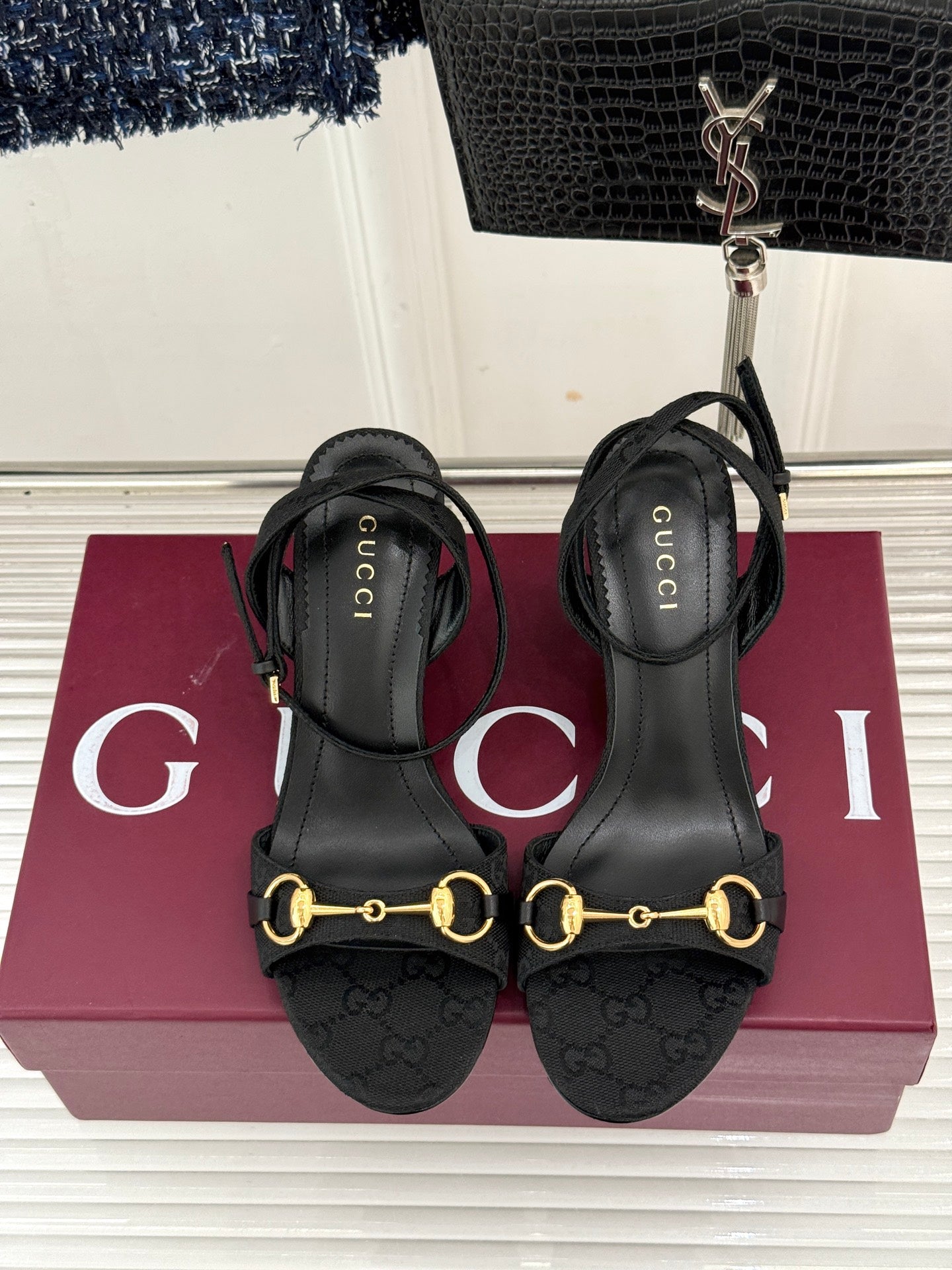 GG 26s Donna Wedge Sandal 8cm Black Canvas 991733