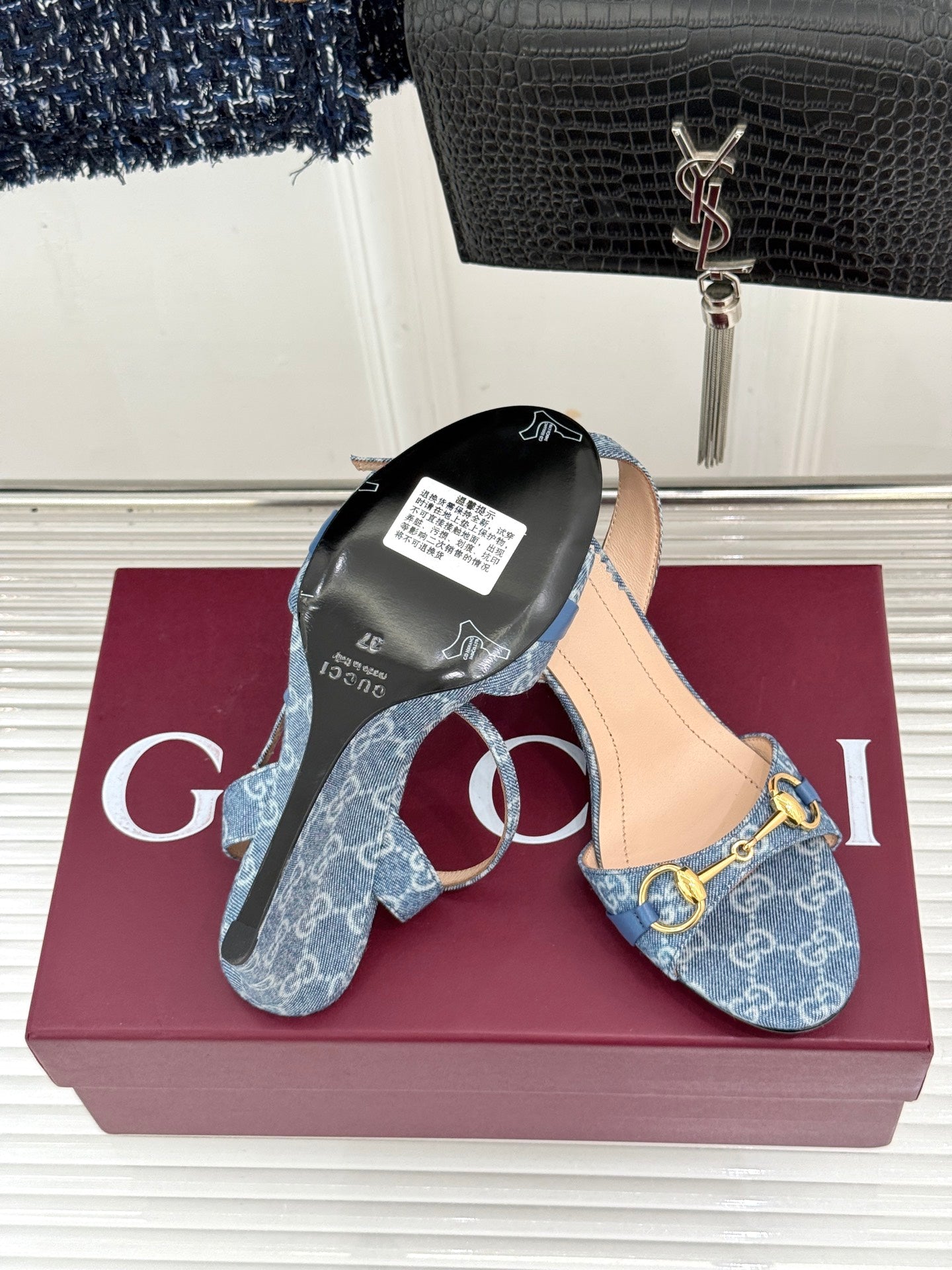 GG 26s Donna Wedge Sandal 8cm Blue Canvas 991735