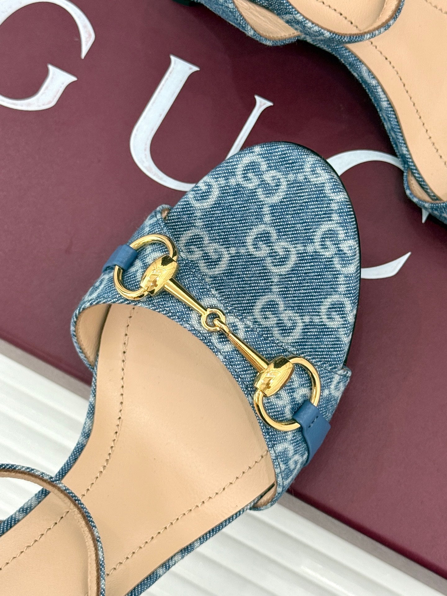GG 26s Donna Wedge Sandal 8cm Blue Canvas 991735