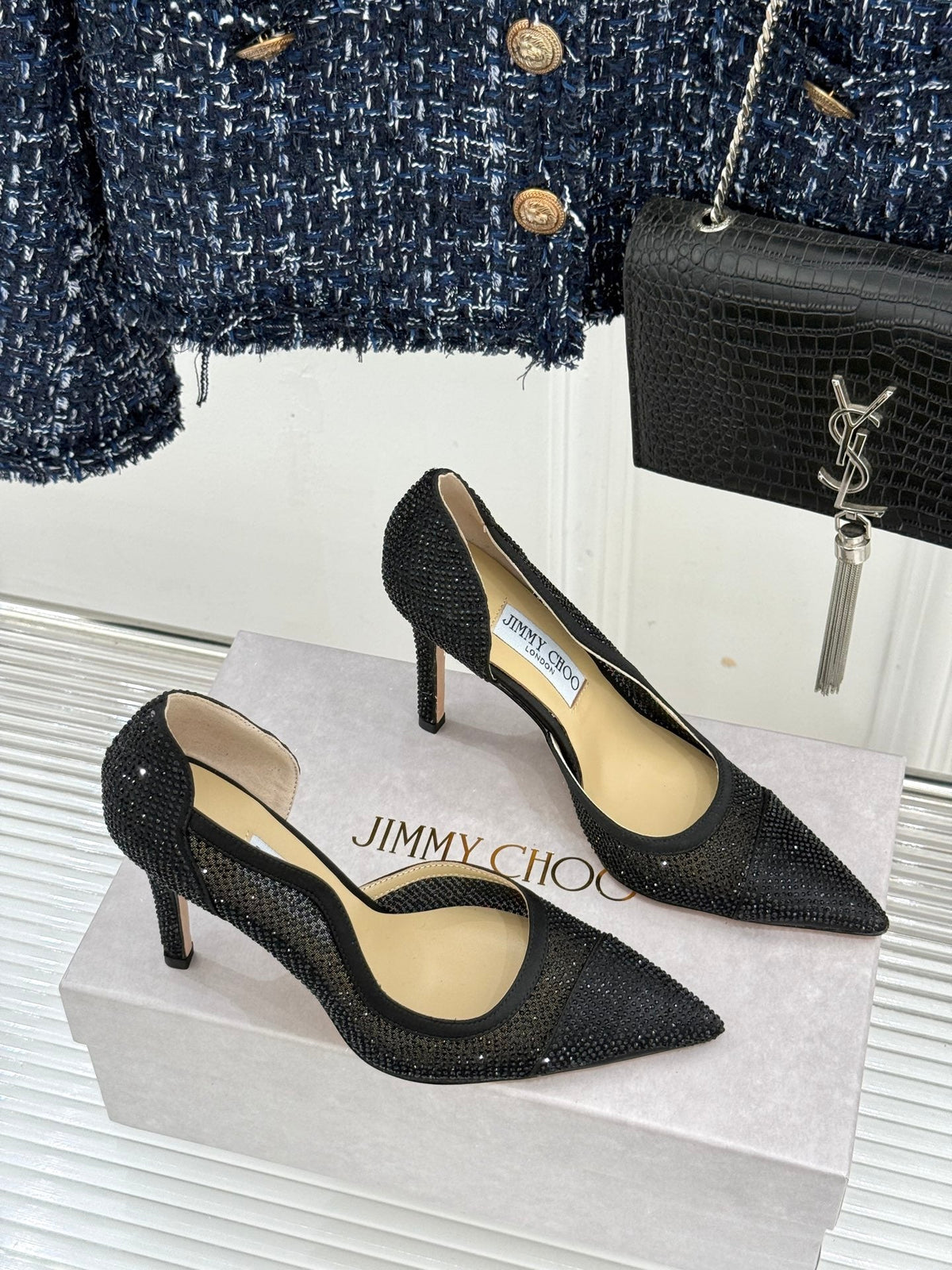 JC 26s Brigitte Pumps 10cm Mesh Tiny Crystals 174510