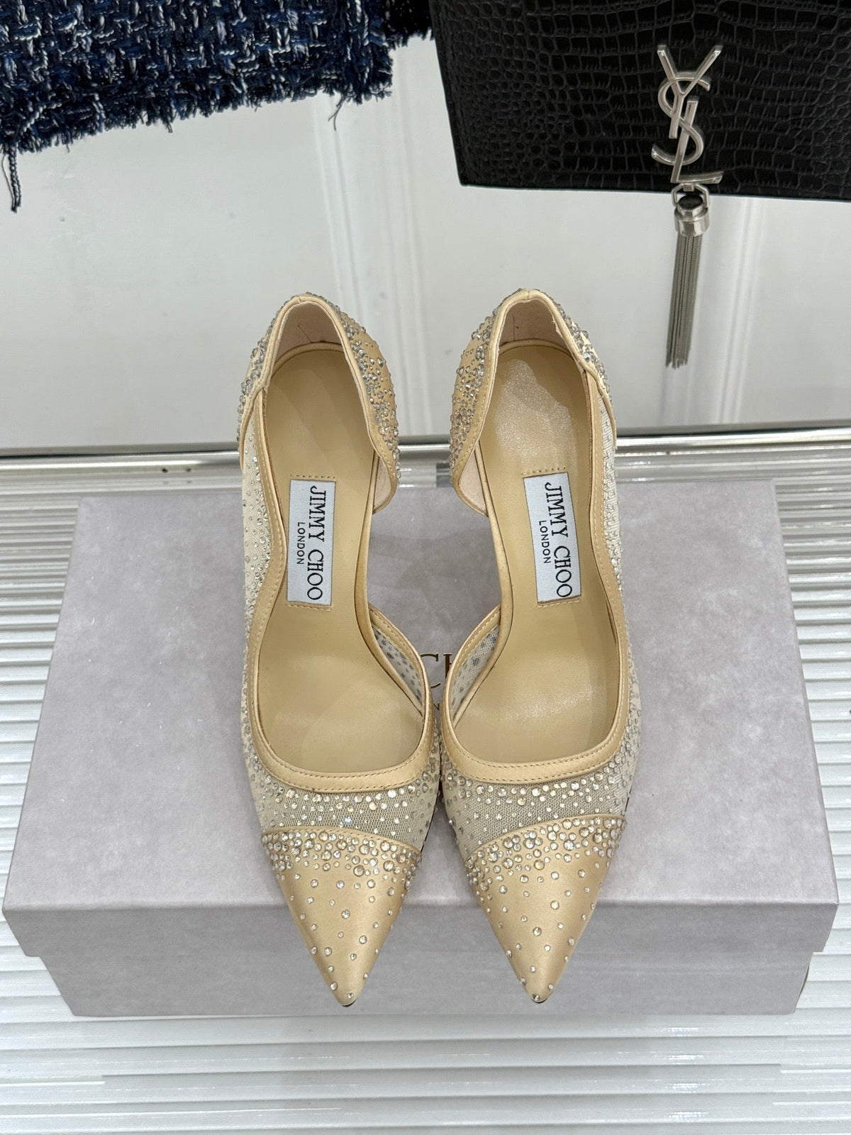JC 26s Brigitte Pumps 10cm Mesh Satin 174518
