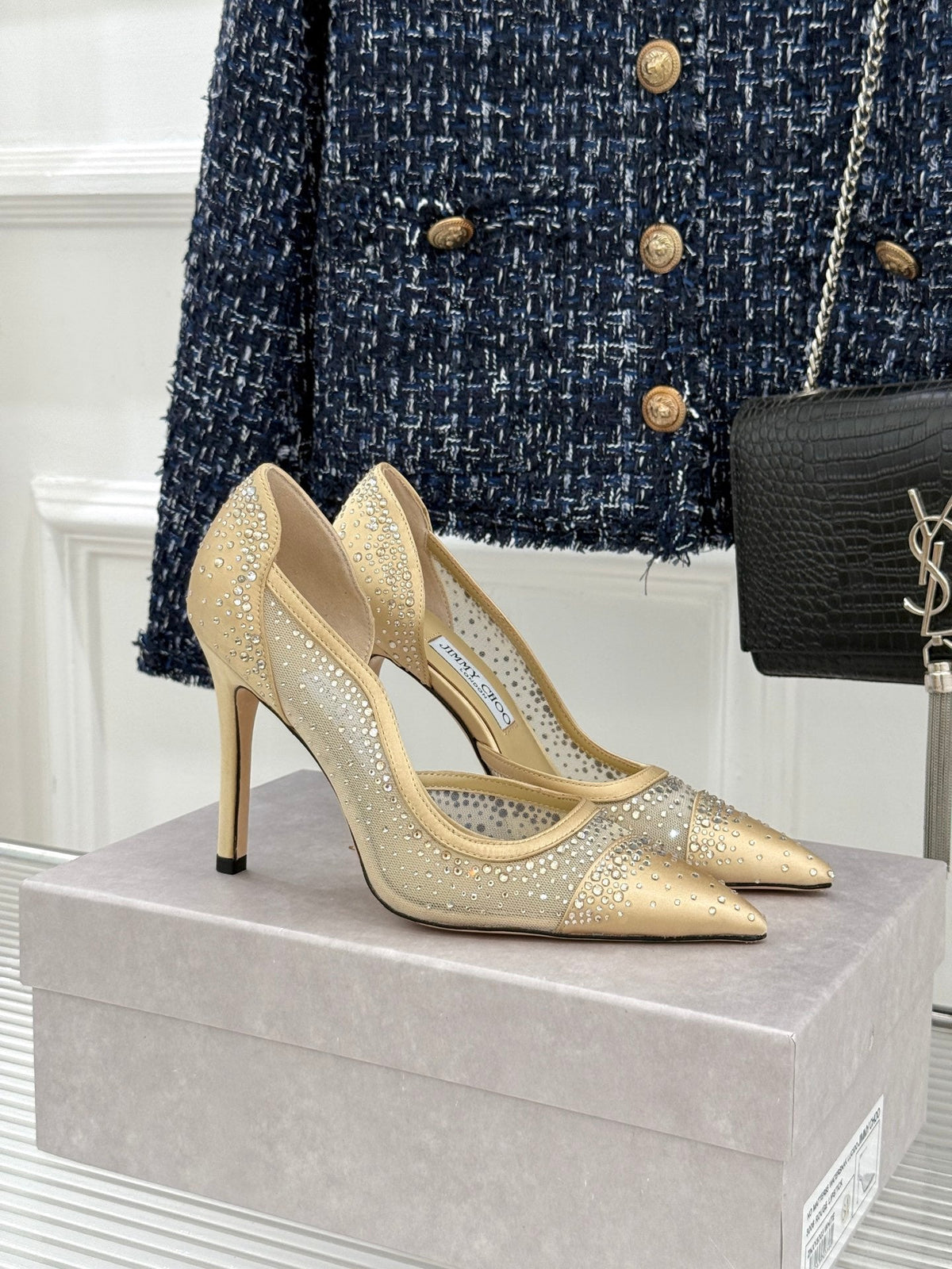 JC 26s Brigitte Pumps 10cm Mesh Satin 174518