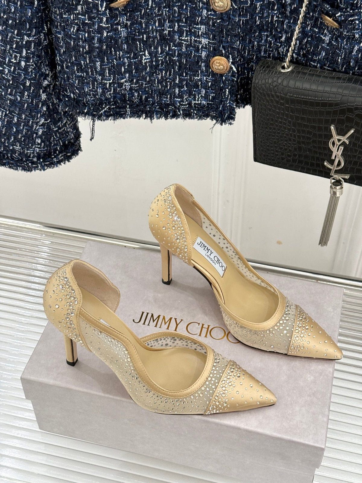 JC 26s Brigitte Pumps 10cm Mesh Satin 174518