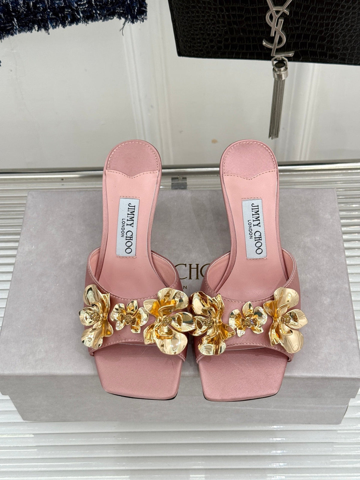 JC 26s Zea Flower Mules 7cm Satin 174546