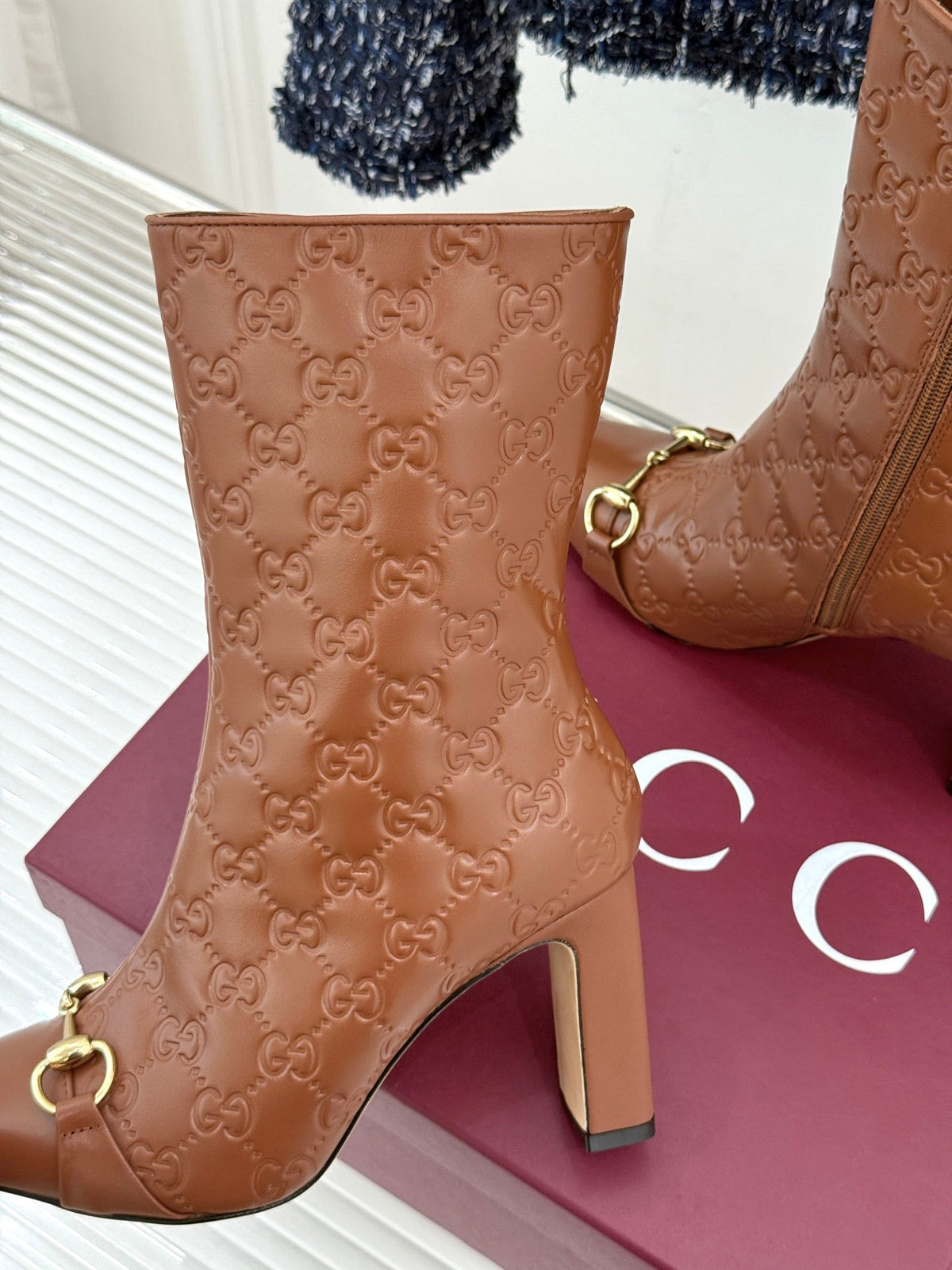GG 26s Horsebit Ankle Boots 7.5cm Leather 174664