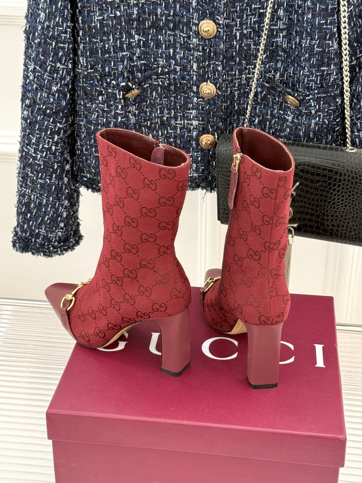 GG 26s Horsebit Ankle Boots 7.5cm Canvas 174667