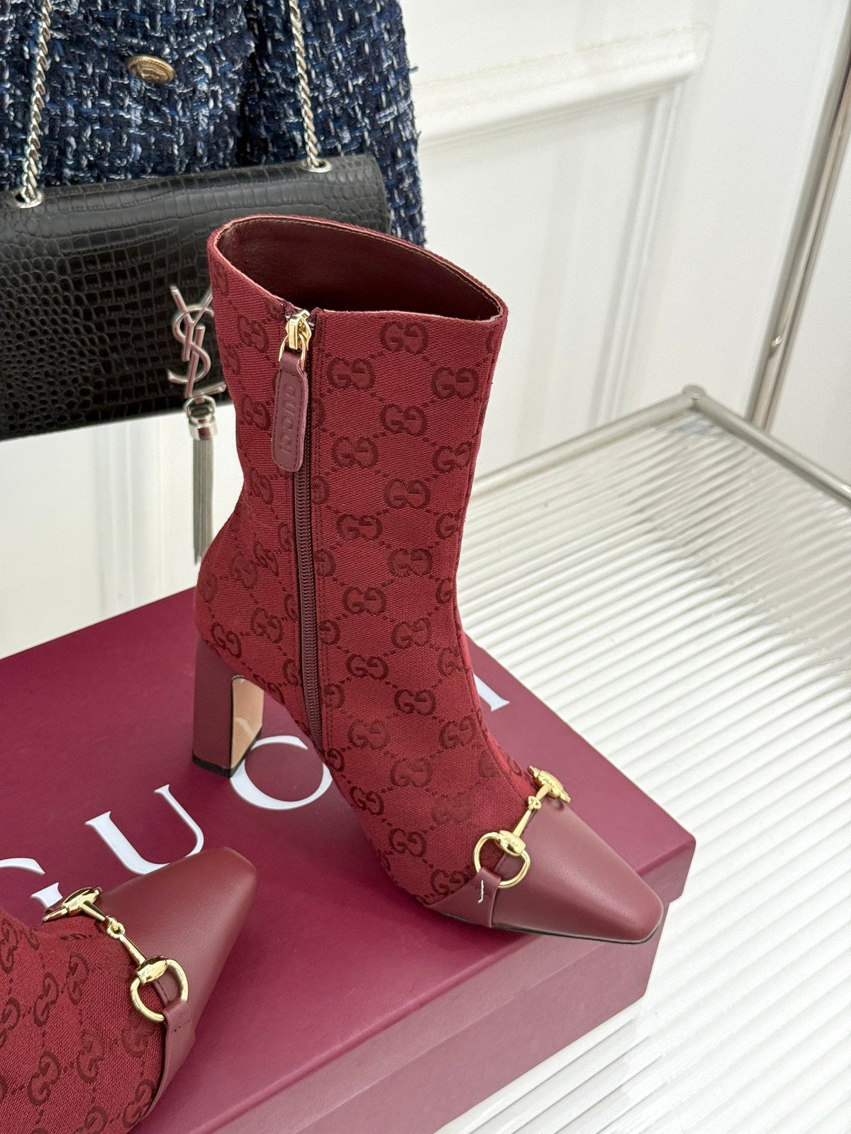 GG 26s Horsebit Ankle Boots 7.5cm Canvas 174667