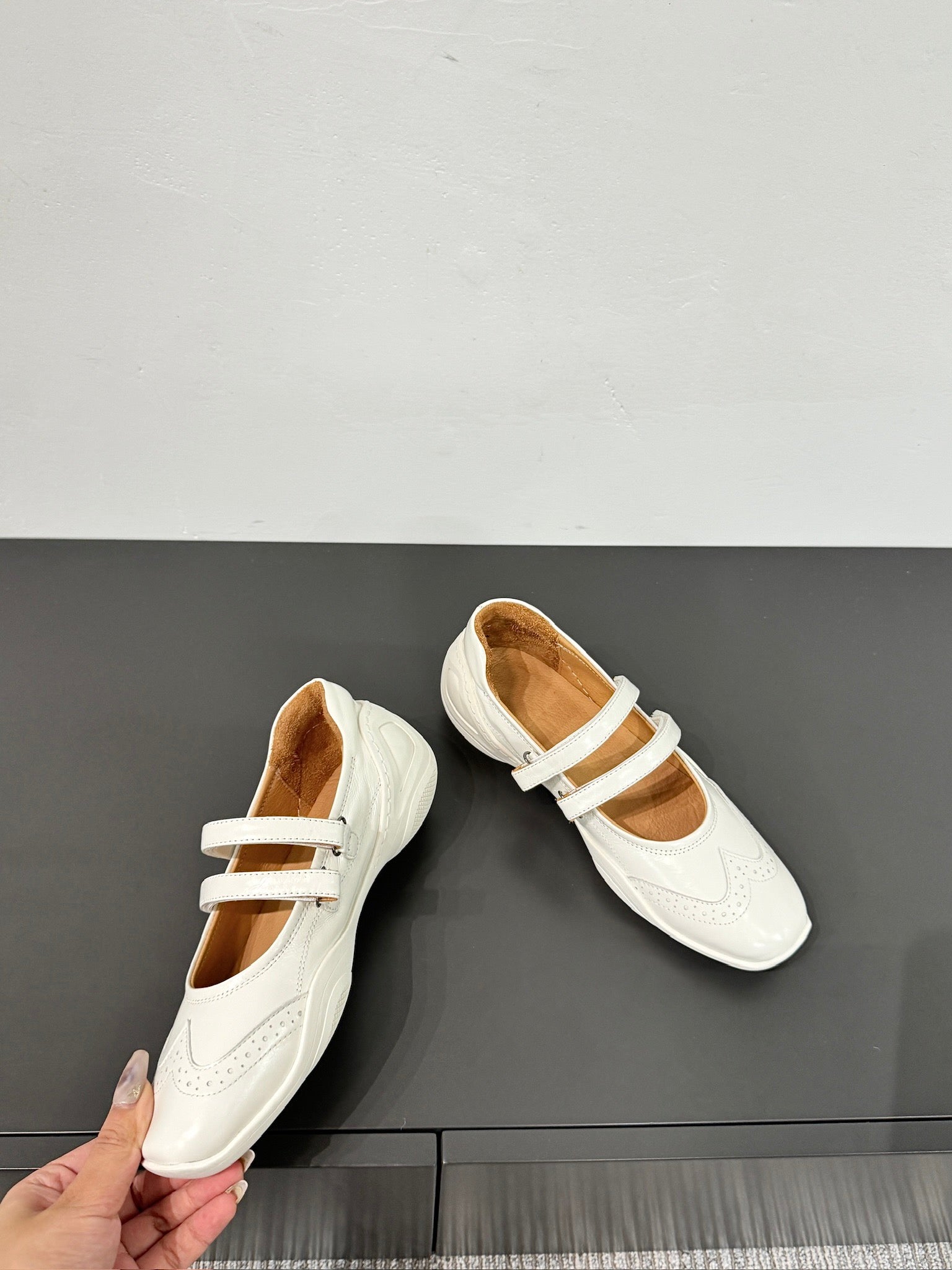 LP Double-Strap Mary Jane Flats In White Lambskin