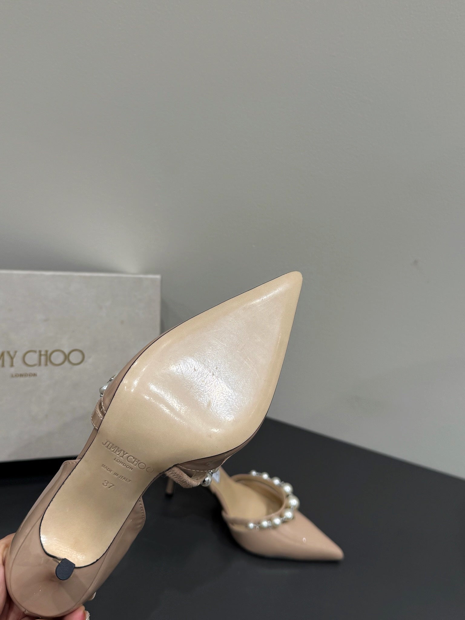 Jimmy Aureli Pearl-embellished Pumps 65mm Beige Patent Leather 420138