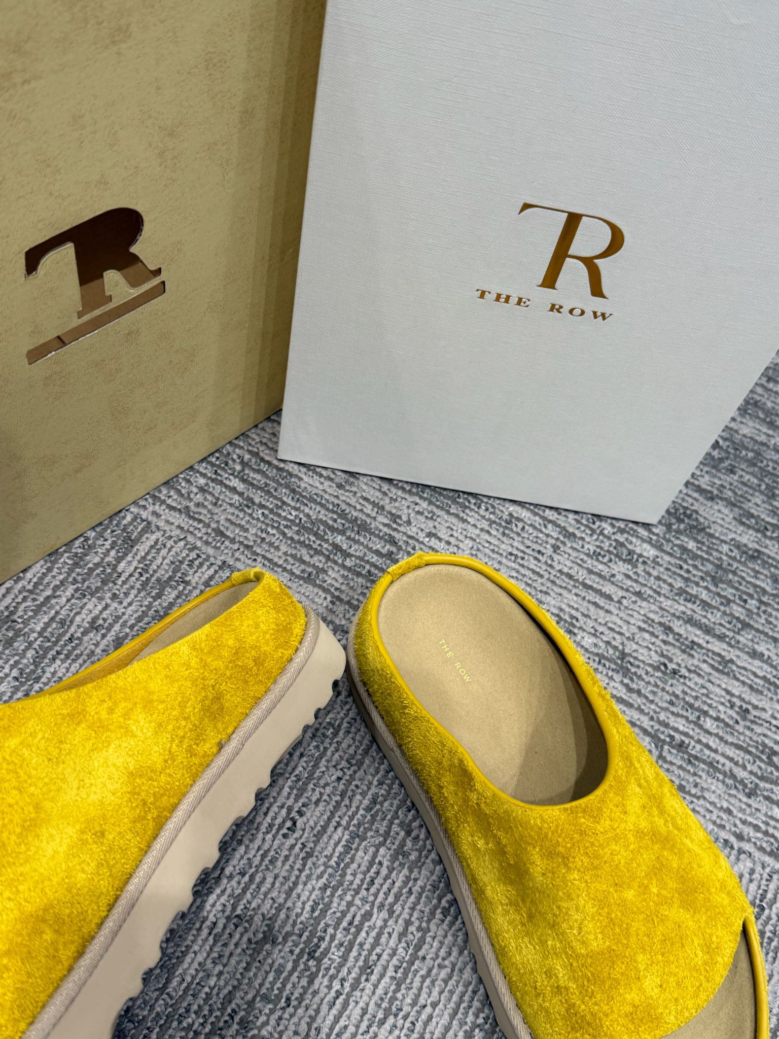 The Row Slide Sandals Yellow Cow Suede 337472
