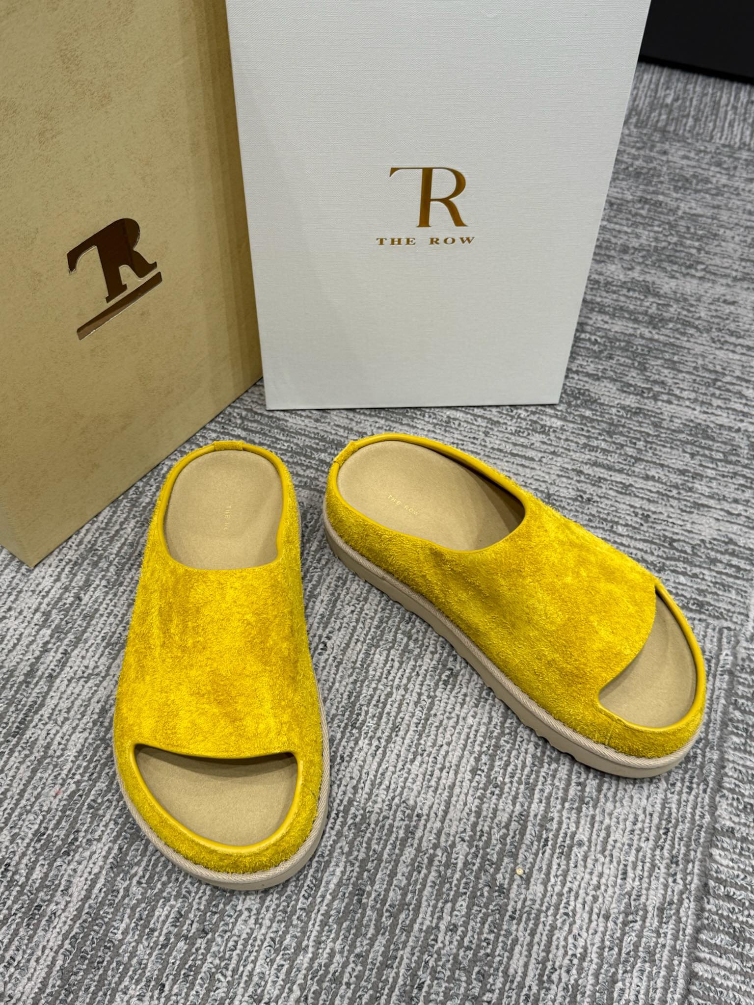 The Row Slide Sandals Yellow Cow Suede 337472