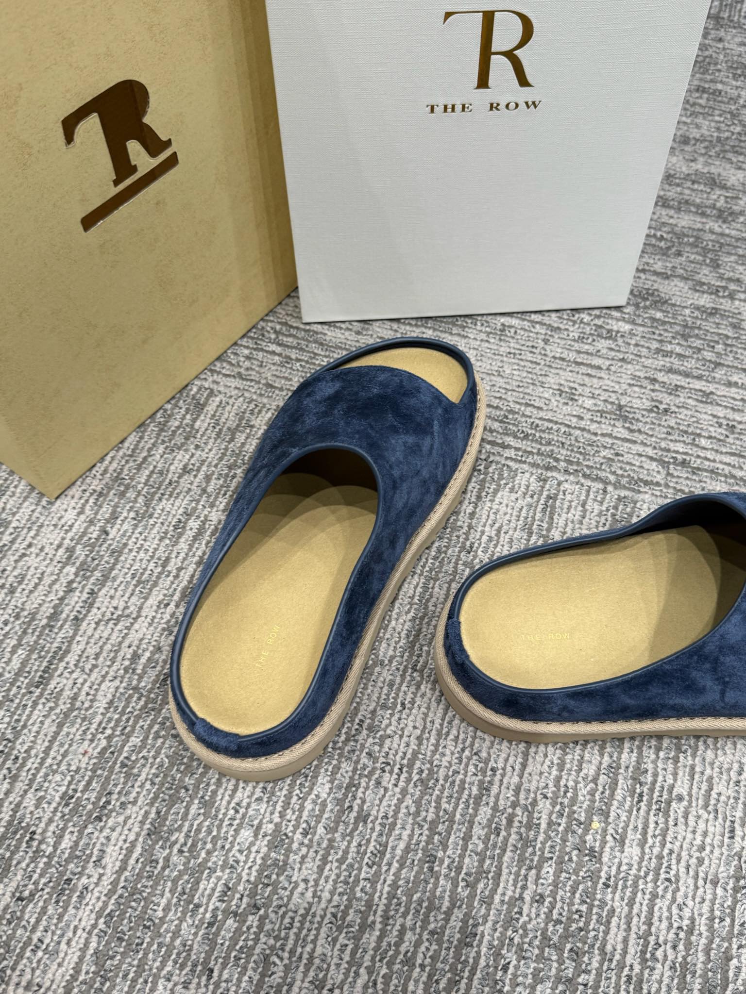 The Row Slide Sandals Navy  Cow Suede 337474