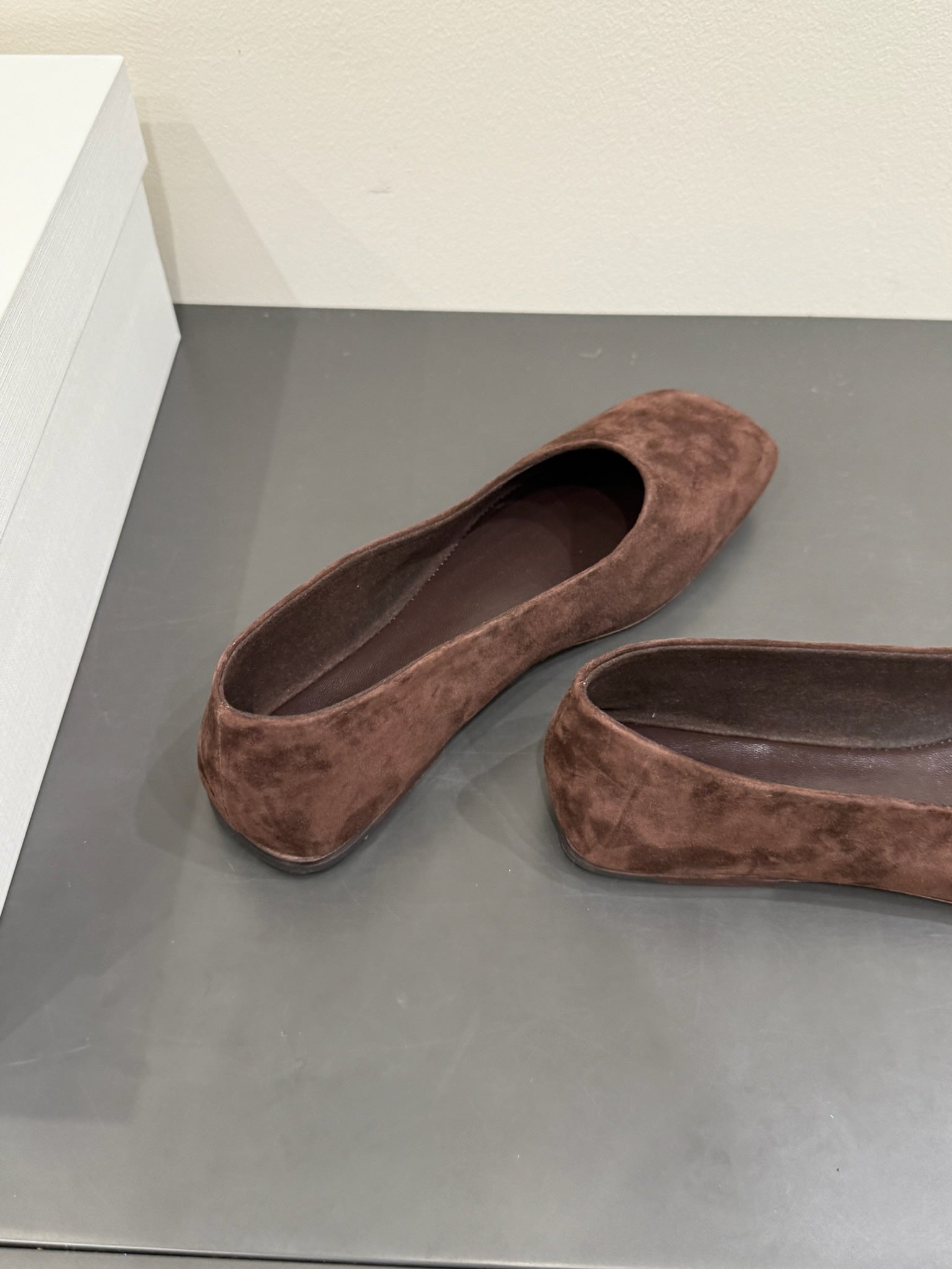 The Row Ballet Flats Dark Brown Cow Suede 337495