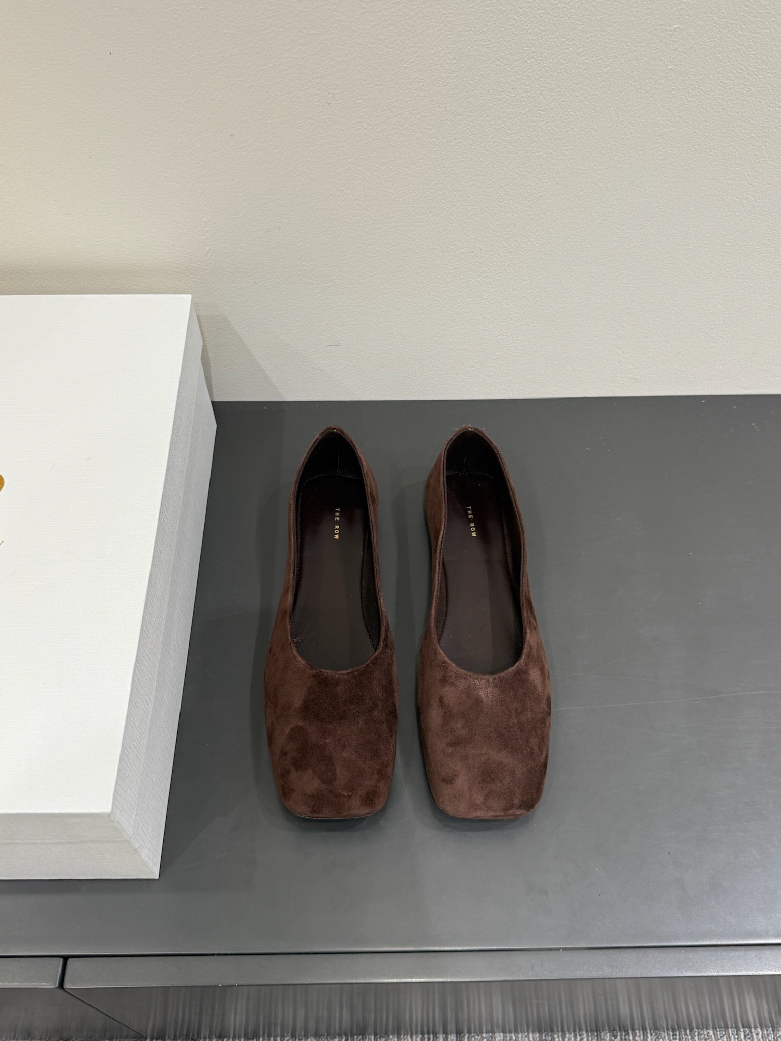 The Row Ballet Flats Dark Brown Cow Suede 337495