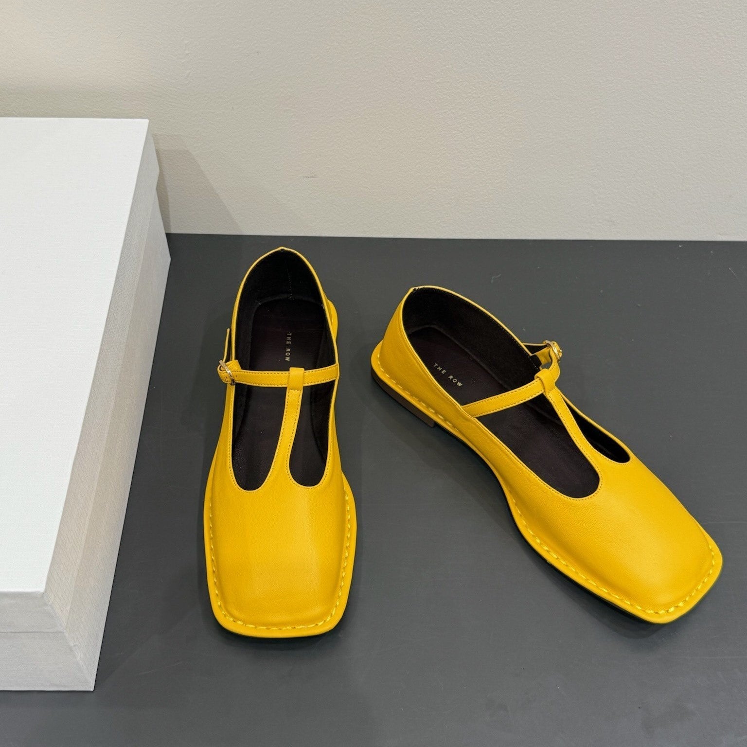 The Row Square T-Strap  Flat Yellow Sheepskin 337497