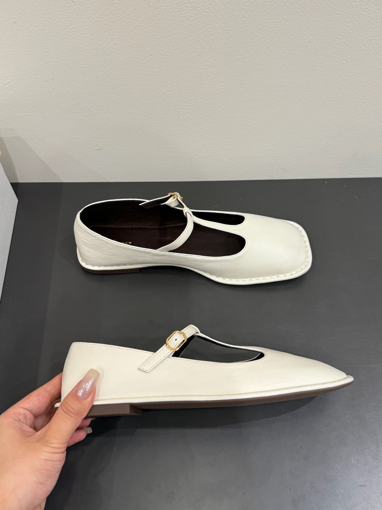 The Row Square T-Strap  Flat White Sheepskin 337498