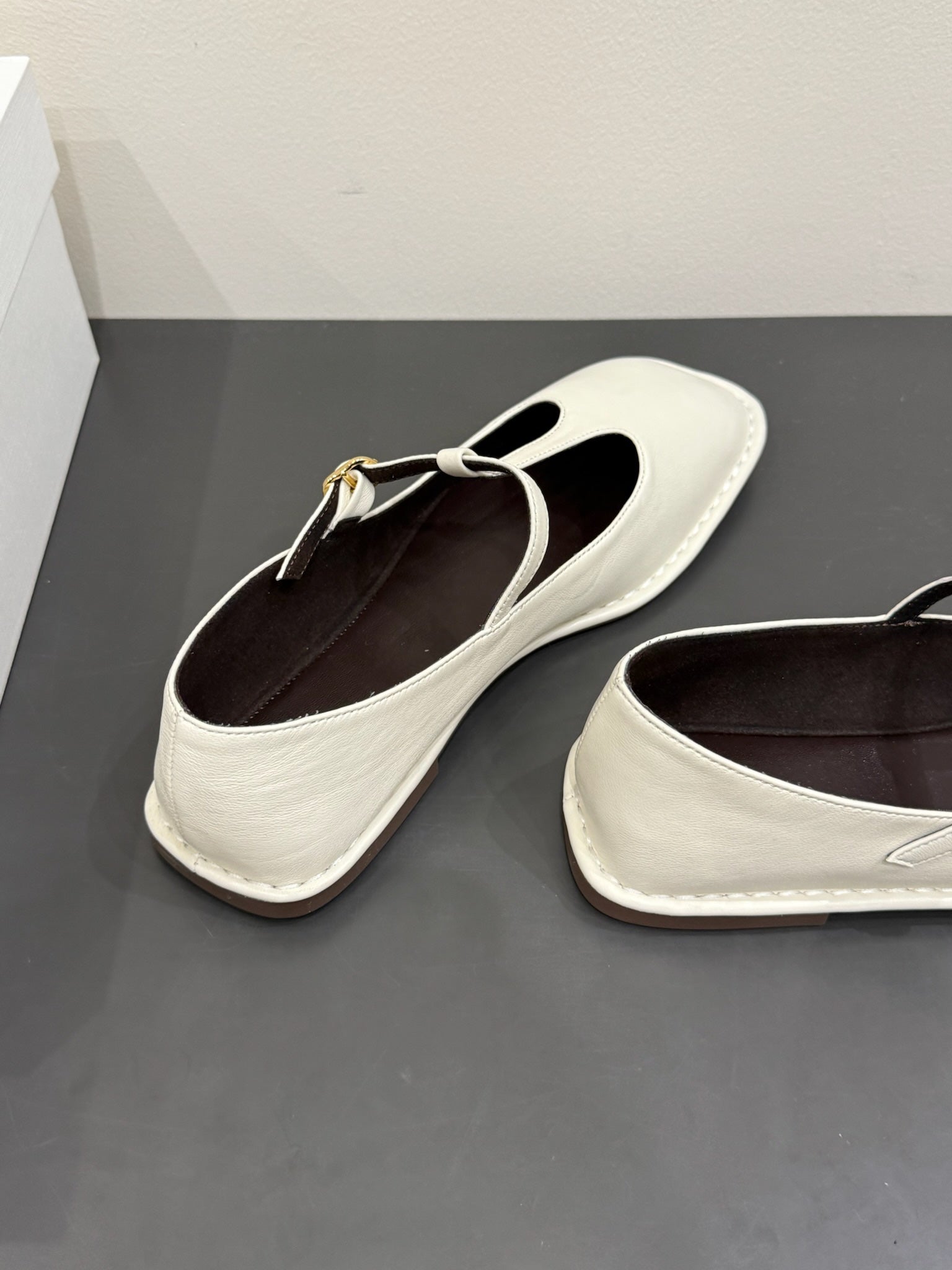 The Row Square T-Strap  Flat White Sheepskin 337498