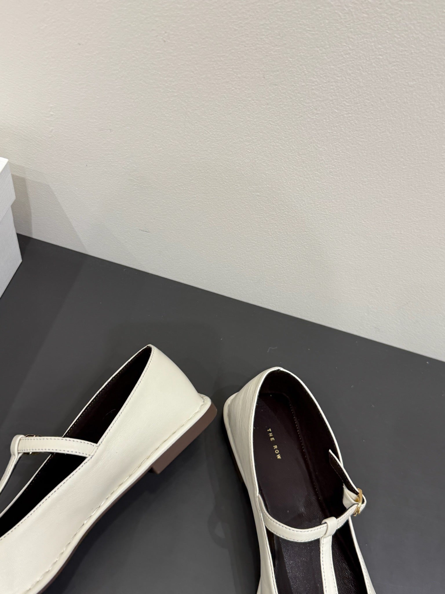 The Row Square T-Strap  Flat White Sheepskin 337498