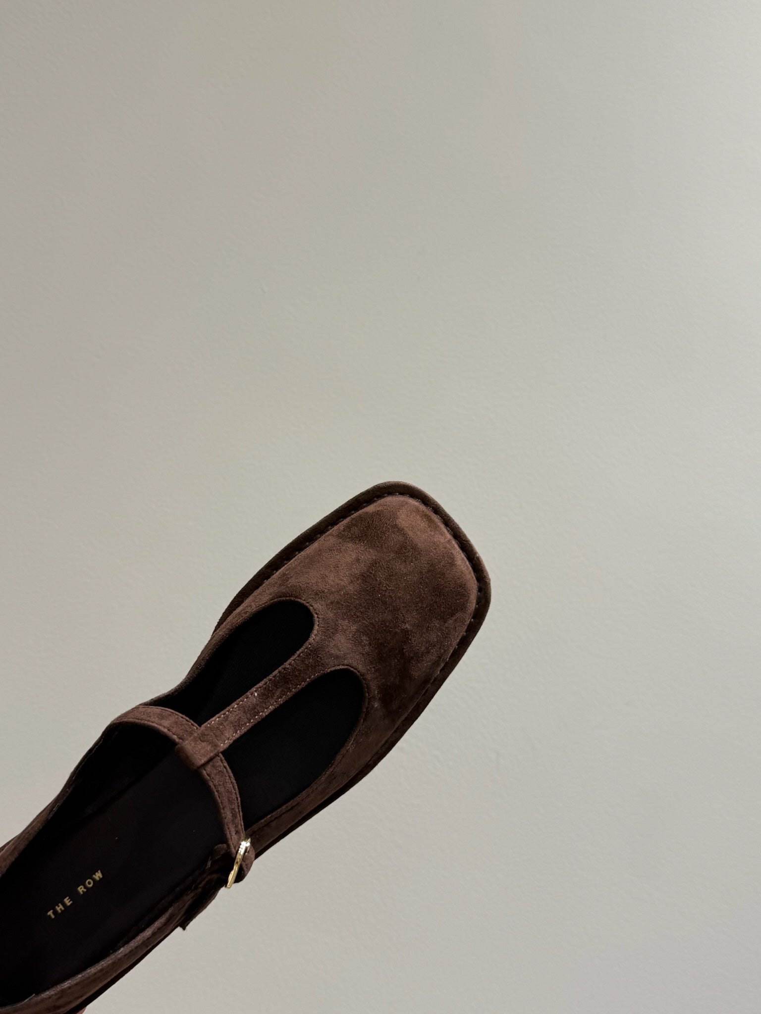 The Row Square T-Strap  Flat Dark Brown Suede 337499