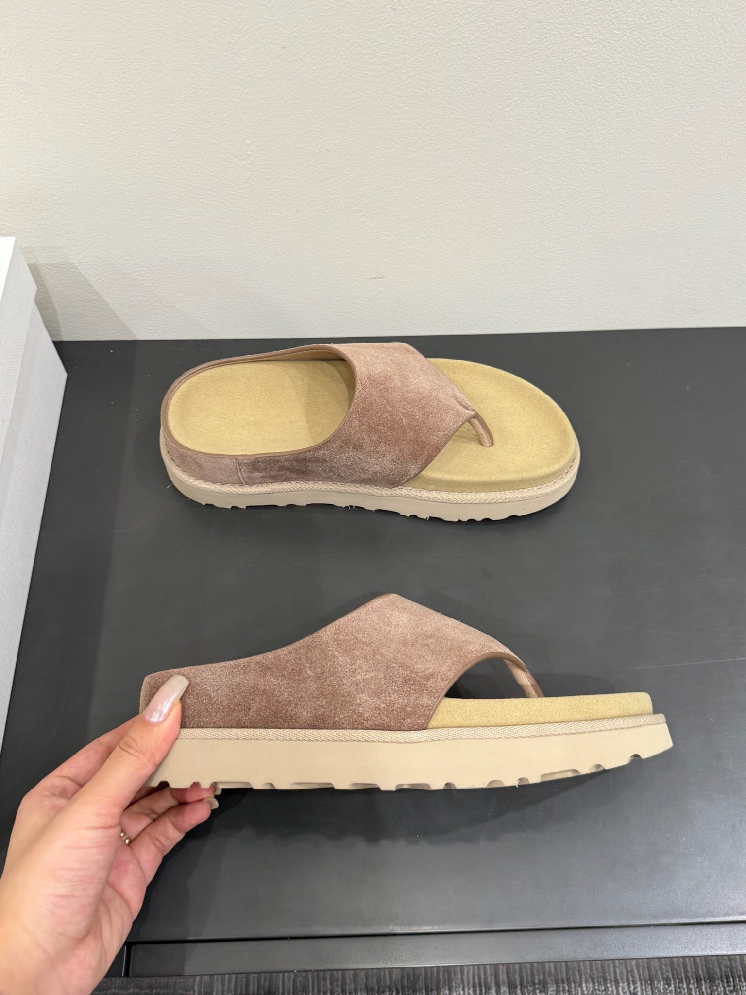 The Row Flat Sandal  Warm Beige Cow Suede 337500