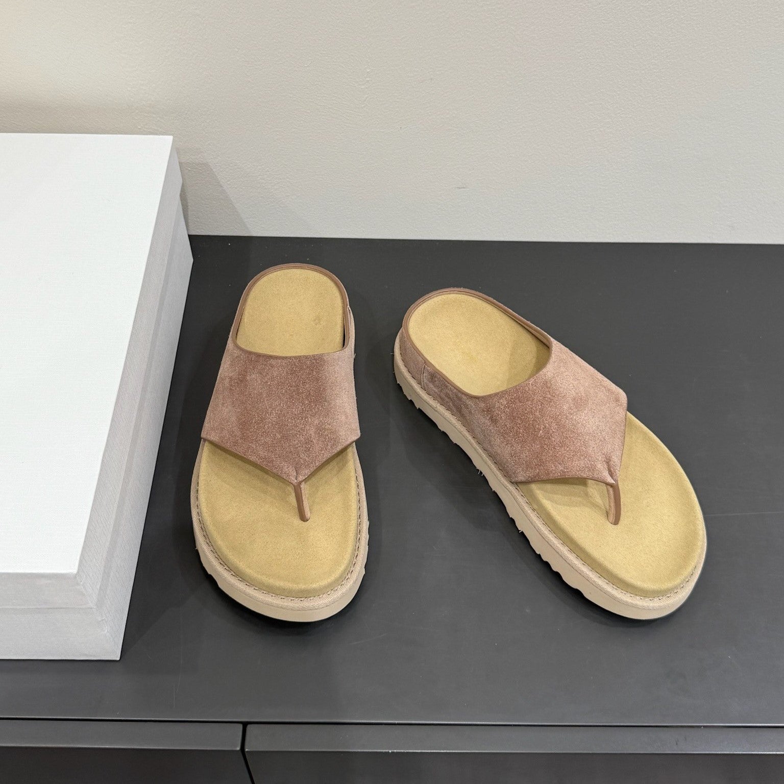 The Row Flat Sandal  Warm Beige Cow Suede 337500